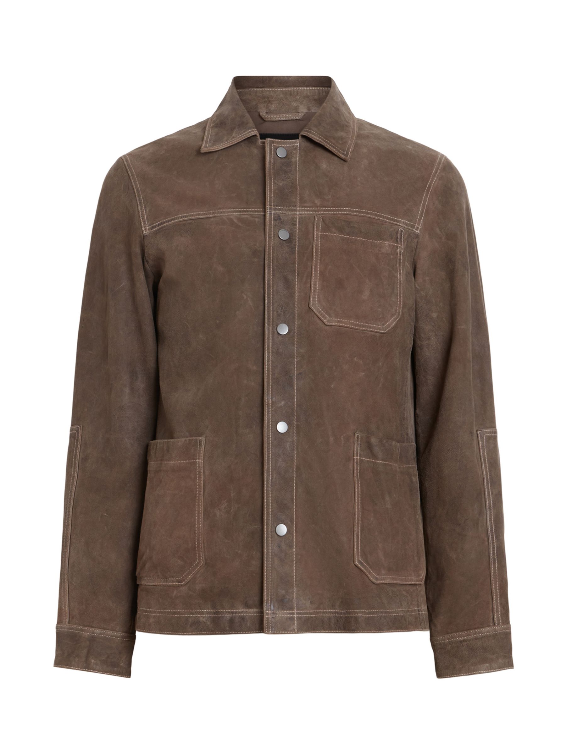 AllSaints Long Sleeve Suede Link Jacket, Light Taupe