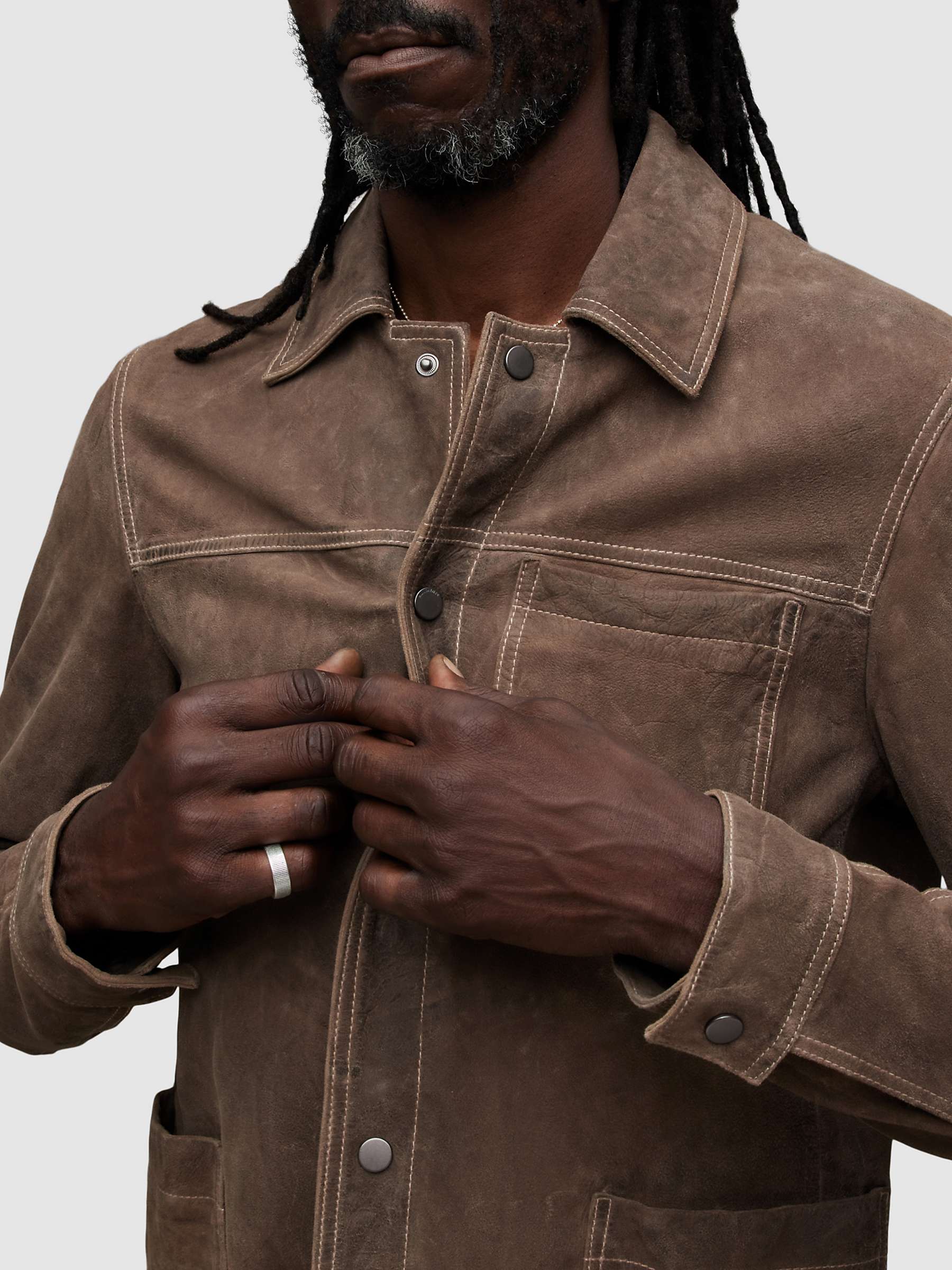 Buy AllSaints Long Sleeve Suede Link Jacket, Light Taupe Online at johnlewis.com