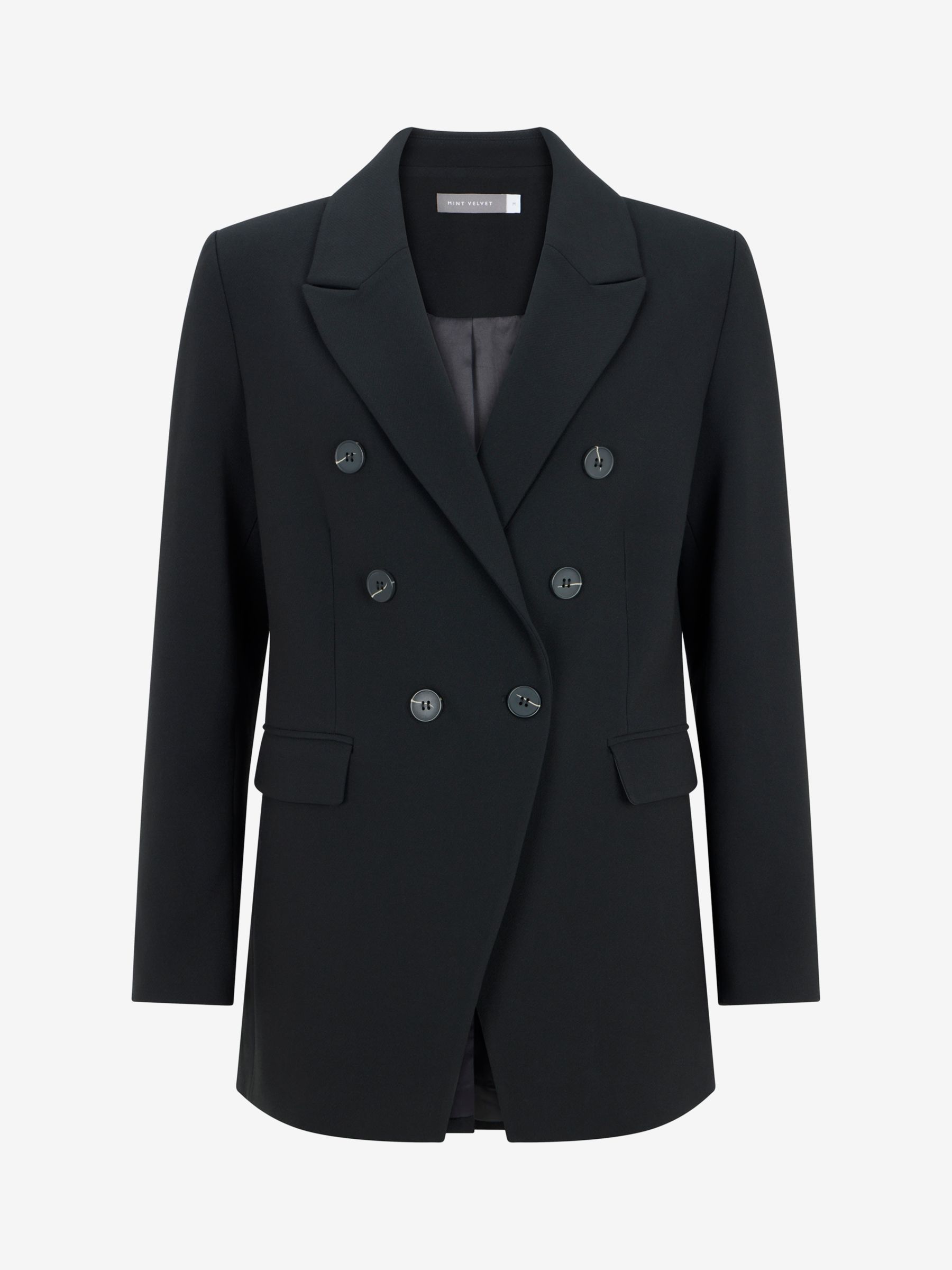 Mint Velvet Longline Double Breasted Blazer, Black at John Lewis & Partners