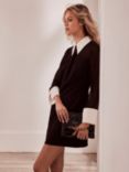 Mint Velvet Contrast Collar and Cuff Mini Dress, Black/White