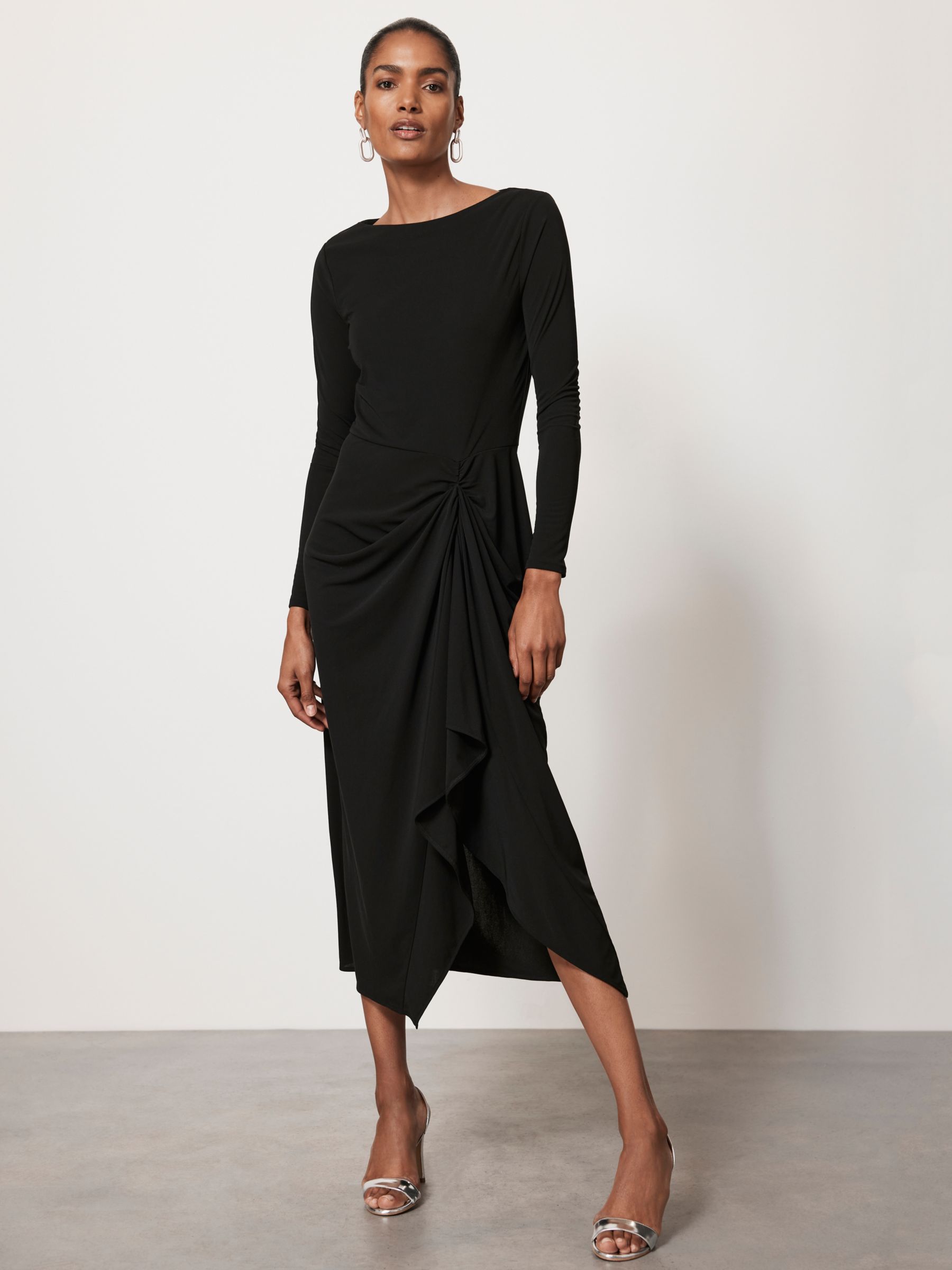 Mint Velvet Draped Jersey Midi Dress, Black, XS