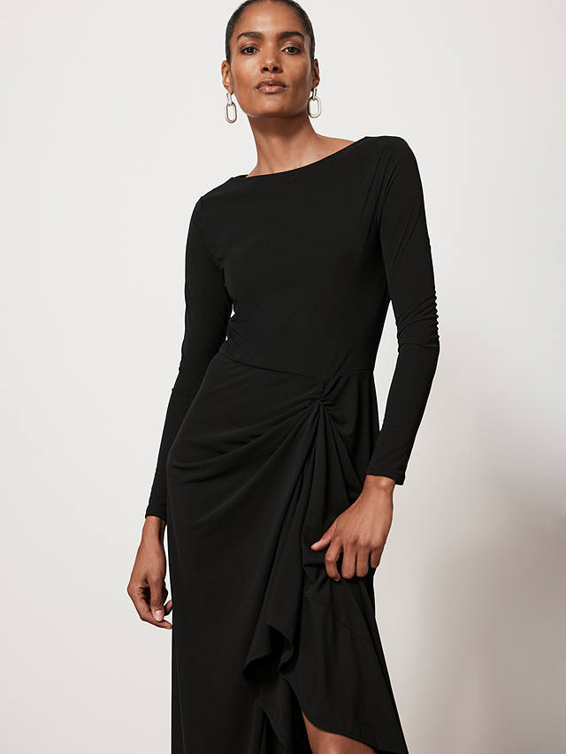 Mint Velvet Draped Jersey Midi Dress, Black at John Lewis & Partners