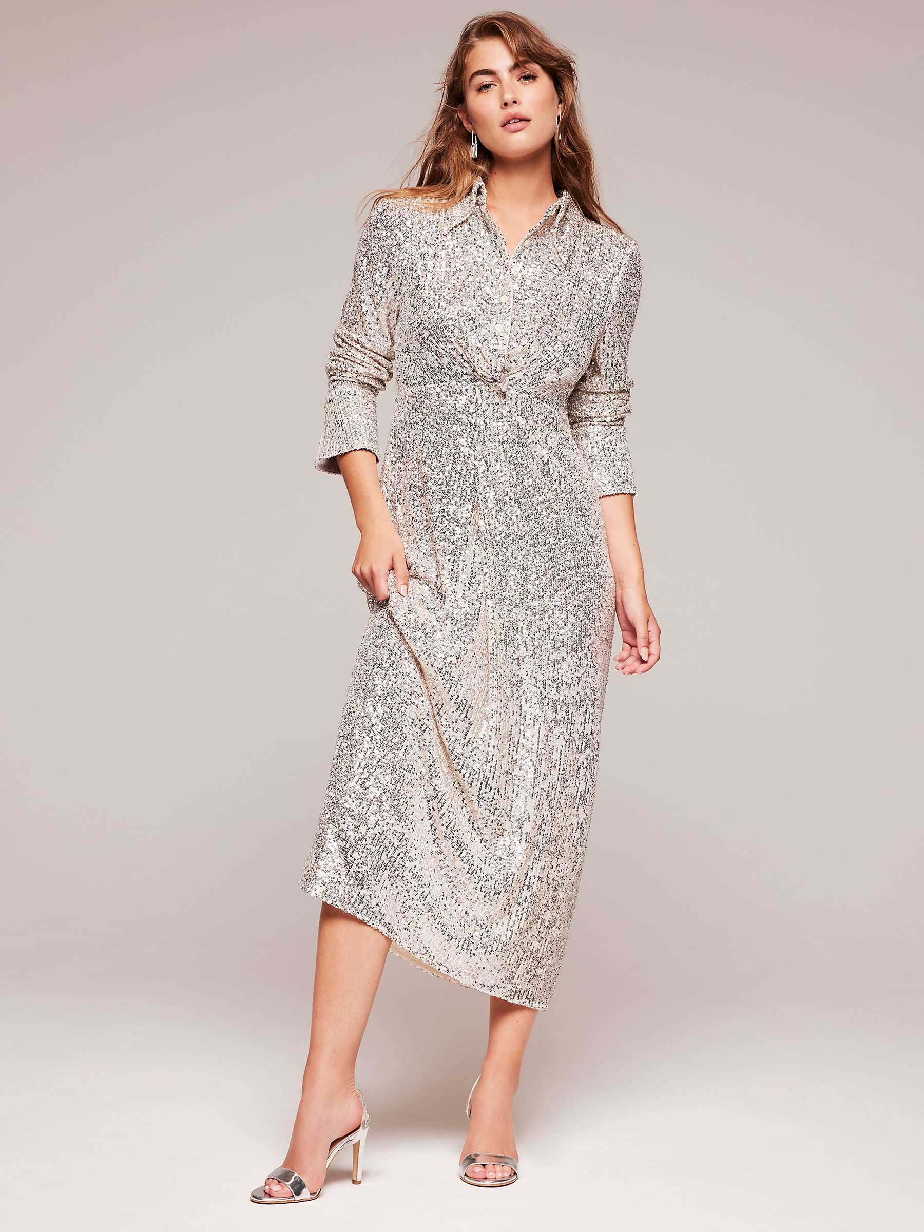 Buy Mint Velvet Sequin Shirt Midi Dress, Nude/Silver Online at johnlewis.com