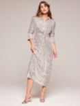 Mint Velvet Sequin Shirt Midi Dress, Nude/Silver
