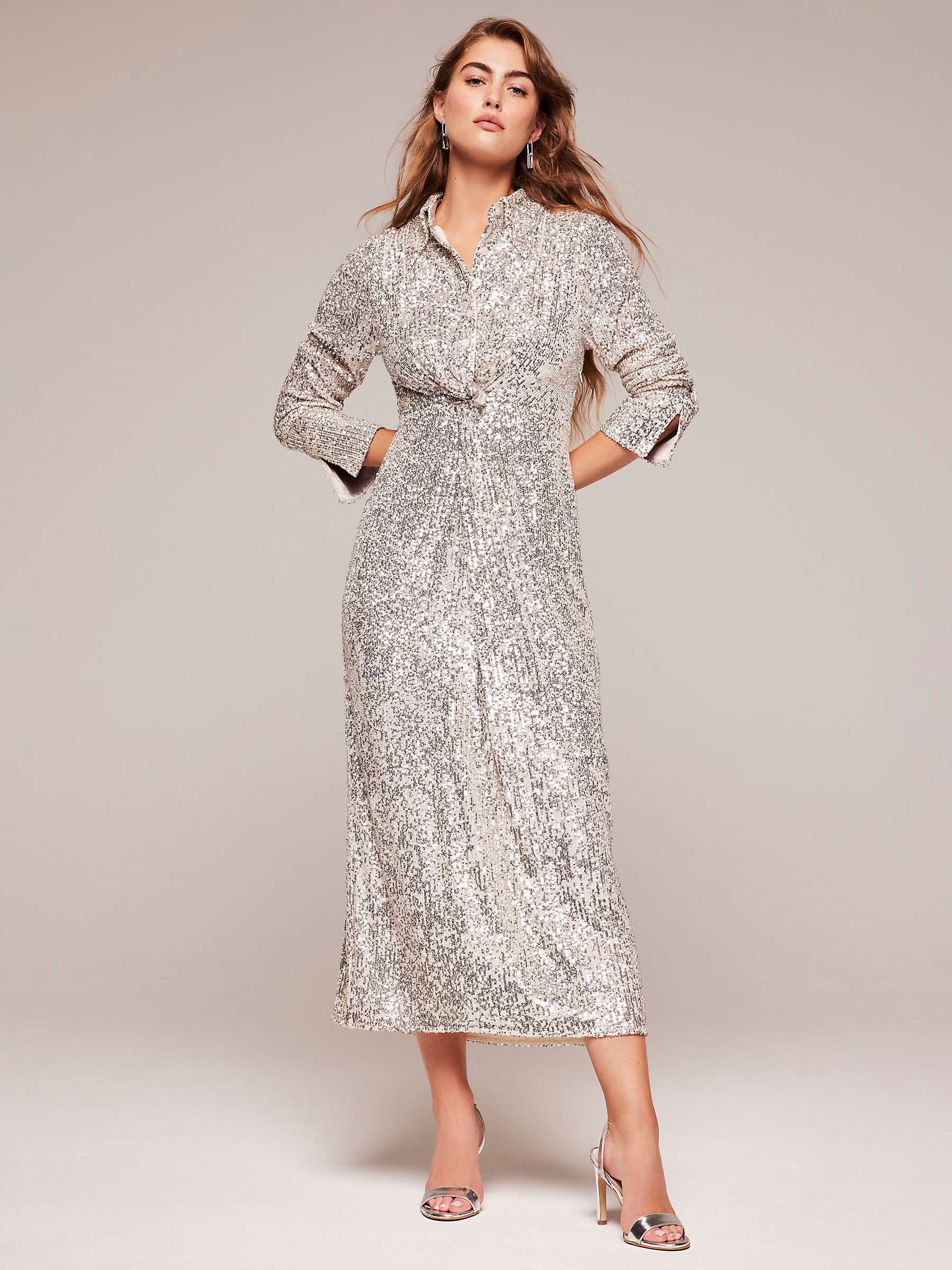 Buy Mint Velvet Sequin Shirt Midi Dress, Nude/Silver Online at johnlewis.com