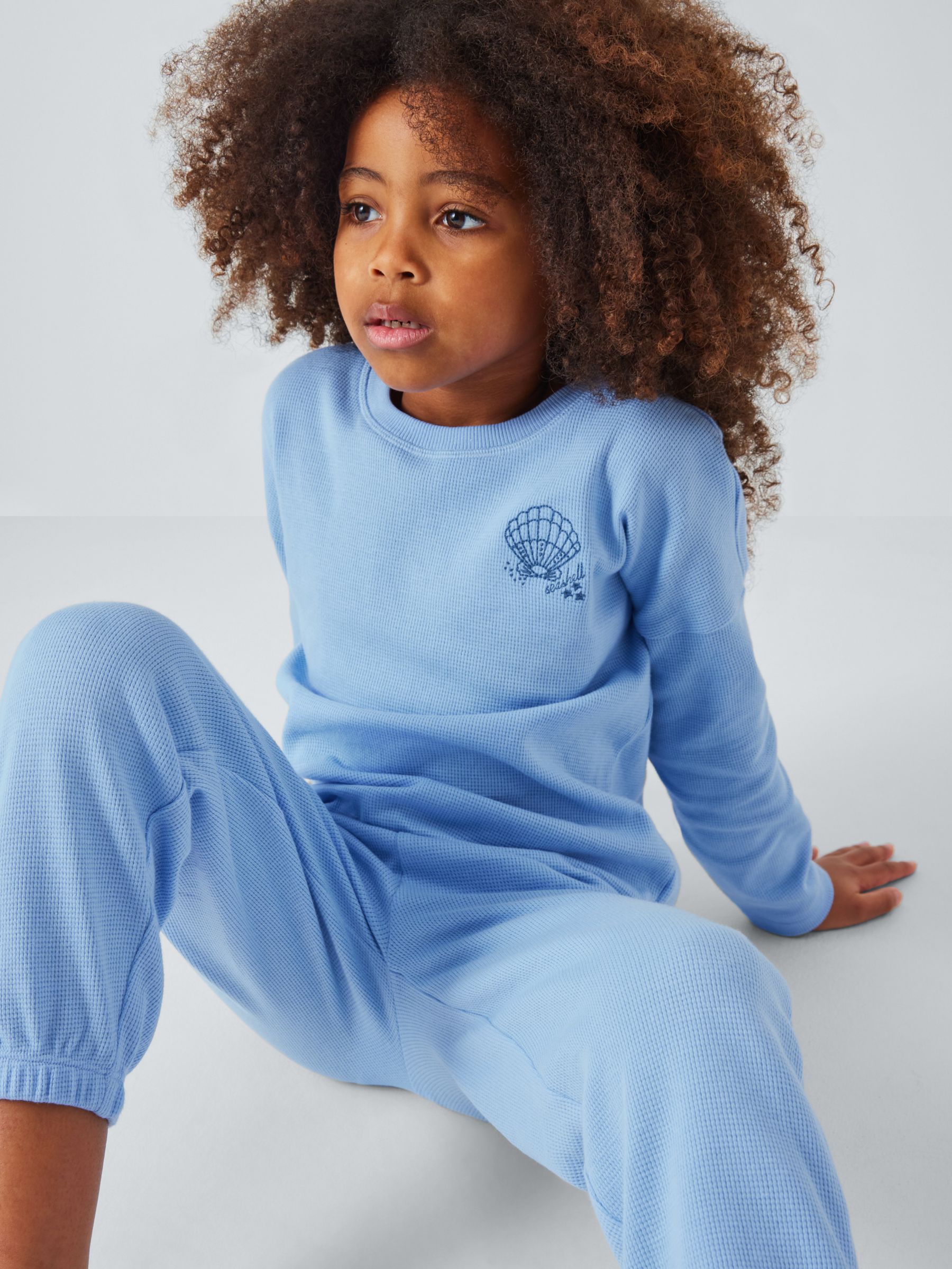 Buy John Lewis Kids' Seashell Waffle Pyjamas, Blue Online at johnlewis.com