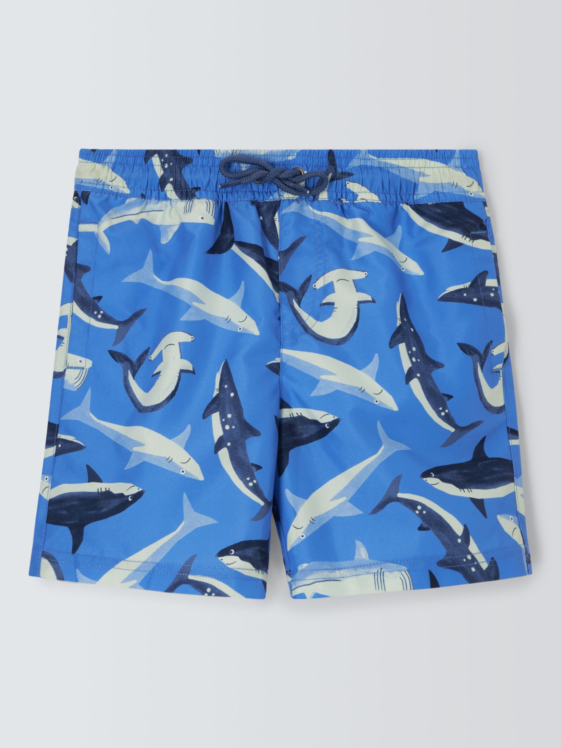 John Lewis Kids' Shark Print Swim Shorts, Blue/Multi, 9 years