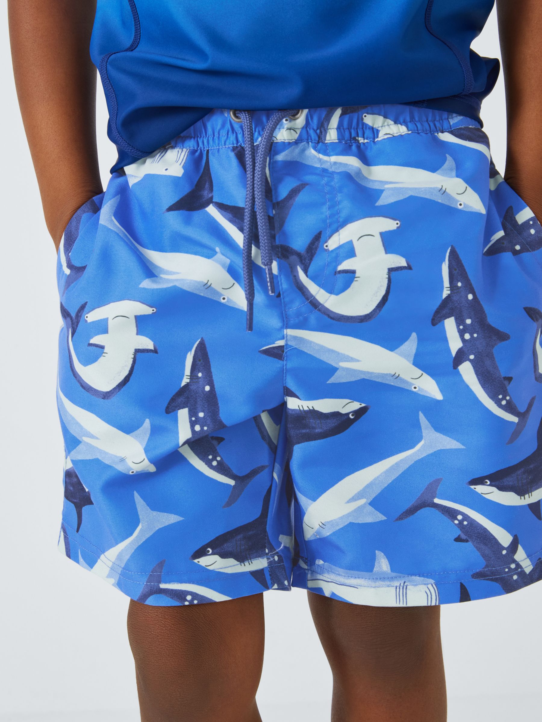 John Lewis Kids' Shark Print Swim Shorts, Blue/Multi, 9 years