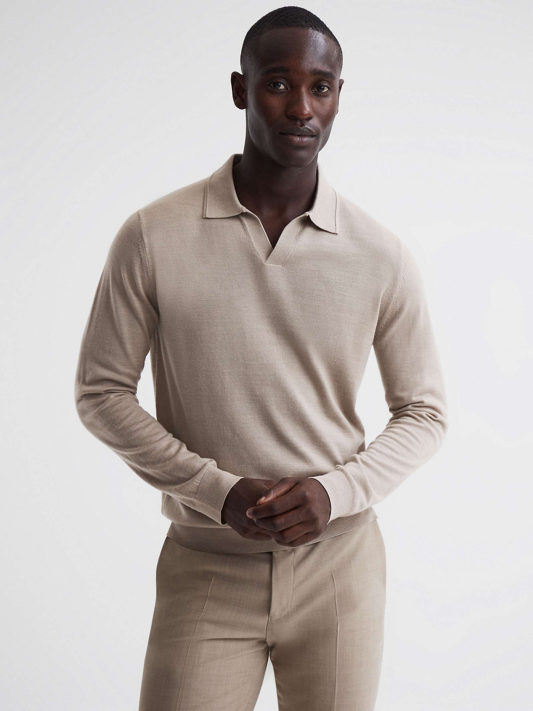Reiss Milburn Merino Wool Polo Shirt, Mink at John Lewis & Partners