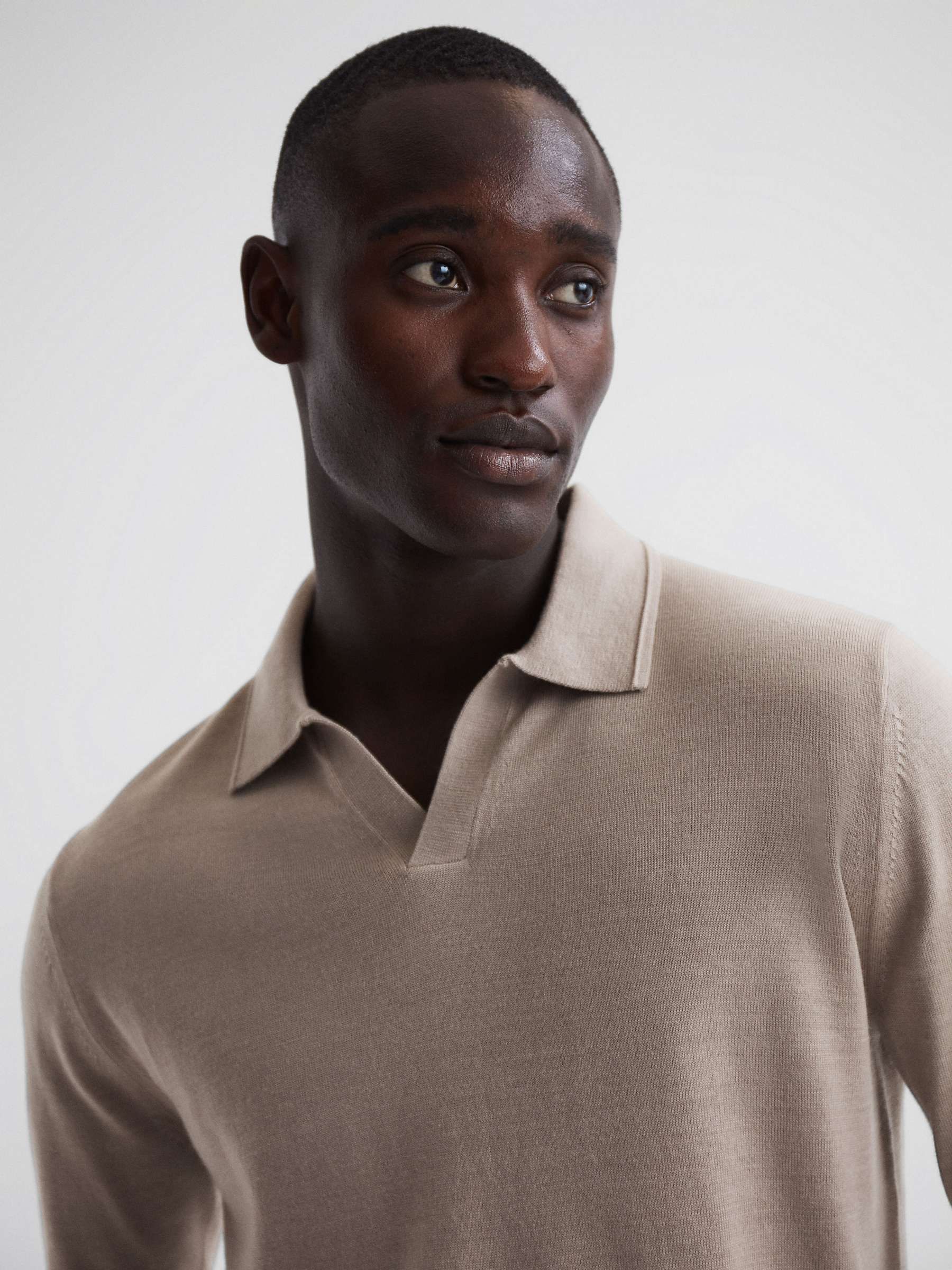 Reiss Milburn Merino Wool Polo Shirt, Mink at John Lewis & Partners