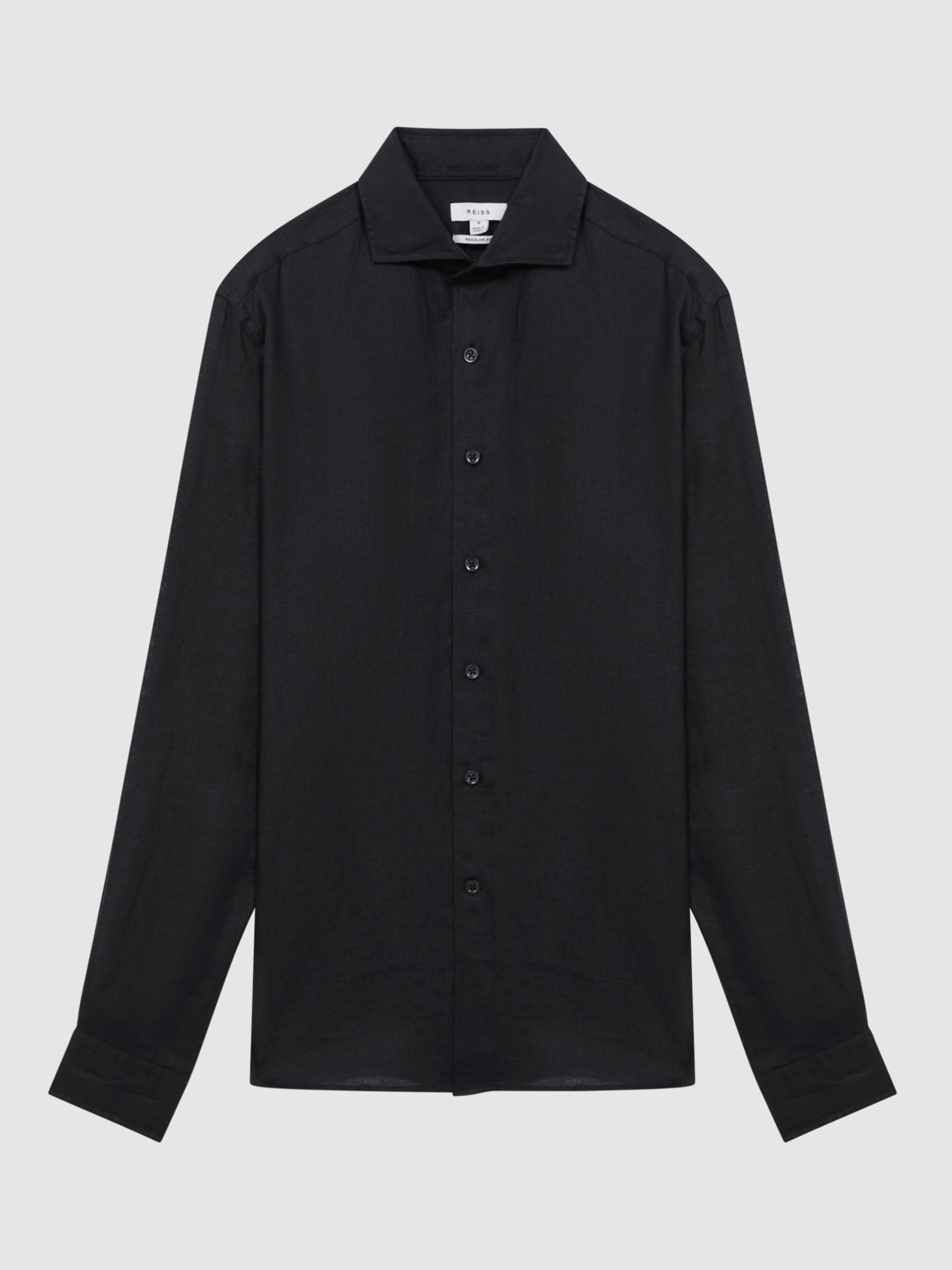 Reiss Rex Long Sleeve Linen Shirt, Black, XS