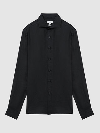 Reiss Rex Long Sleeve Linen Shirt, Black