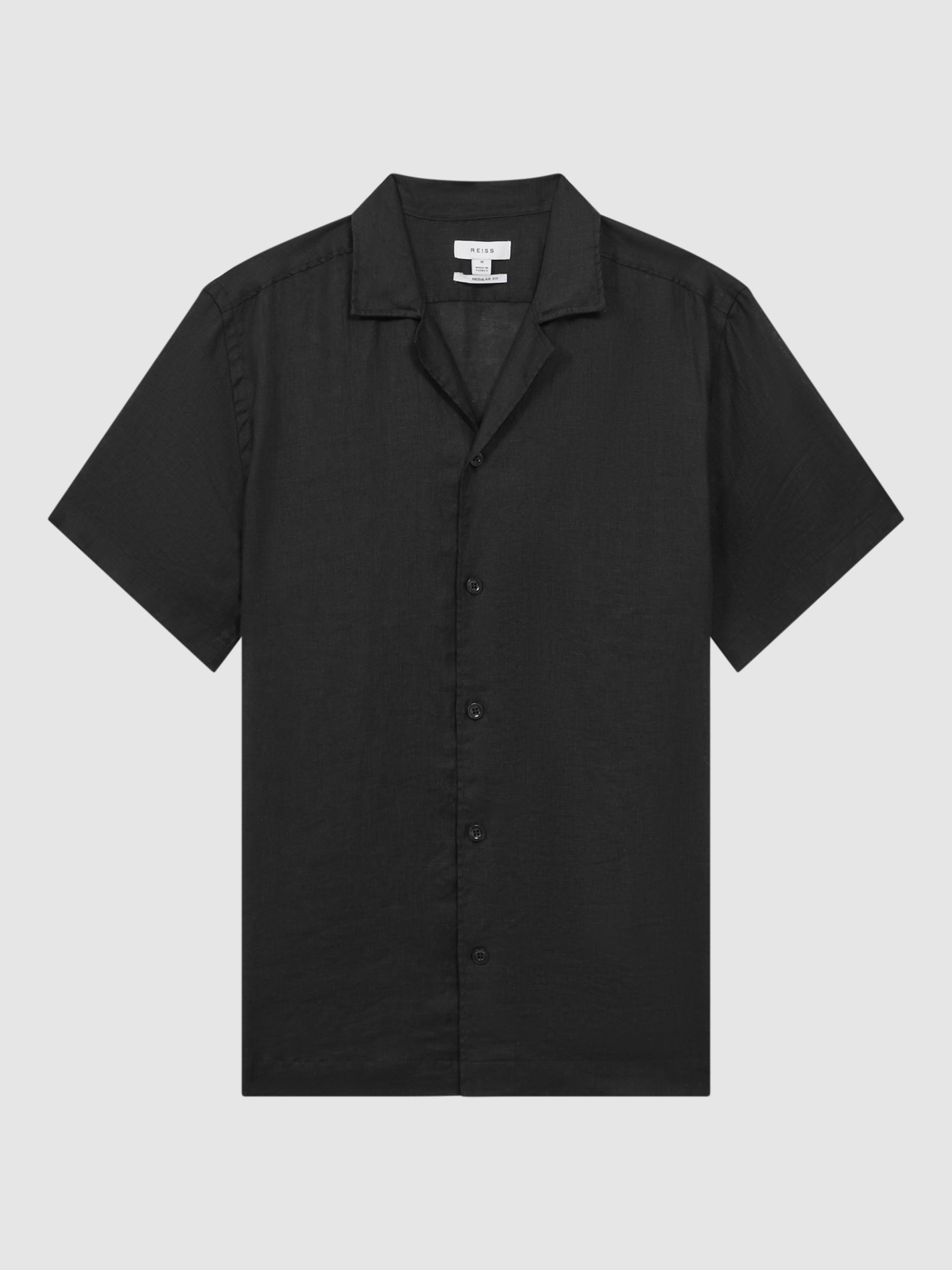 Reiss Rebel Short Sleeve Cuban Collar Shirt, Black at John Lewis & Partners