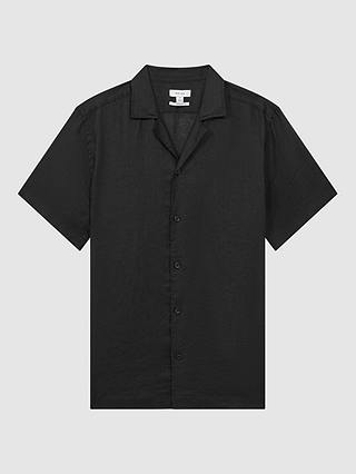 Reiss Rebel Short Sleeve Cuban Collar Shirt, Black