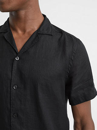 Reiss Rebel Short Sleeve Cuban Collar Shirt, Black