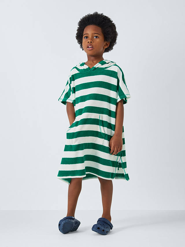 John Lewis ANYDAY Kids' Stripe Towelling Poncho, Green/Multi