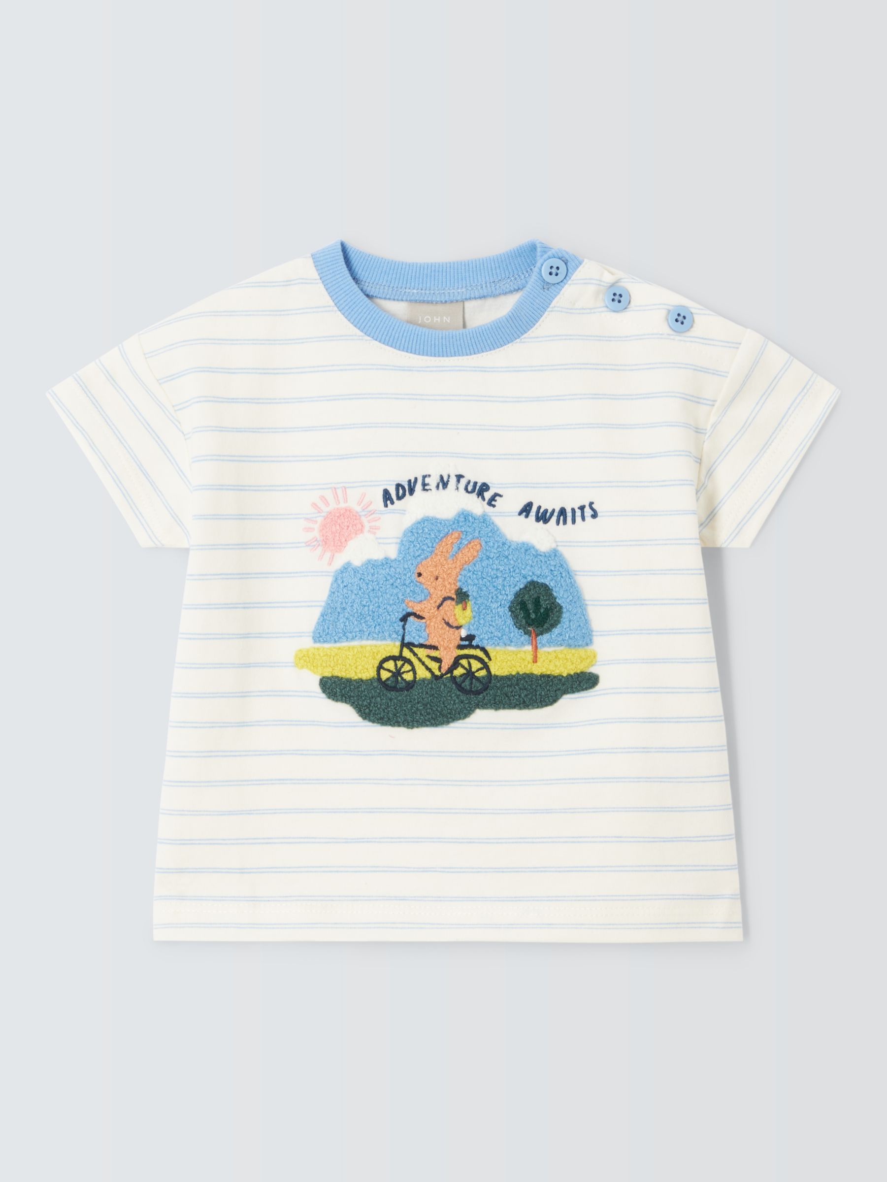 John Lewis Baby Adventure Awaits Stripe T-Shirt, White/Multi, 9-12 months