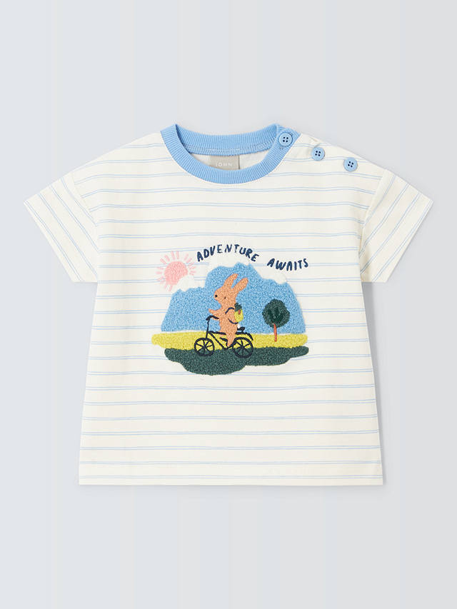 John Lewis Baby Adventure Awaits Stripe T-Shirt, White/Multi