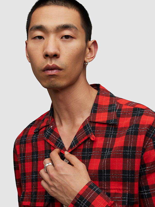 AllSaints Duane Long Sleeve Check Shirt, Red/Multi at John Lewis & Partners