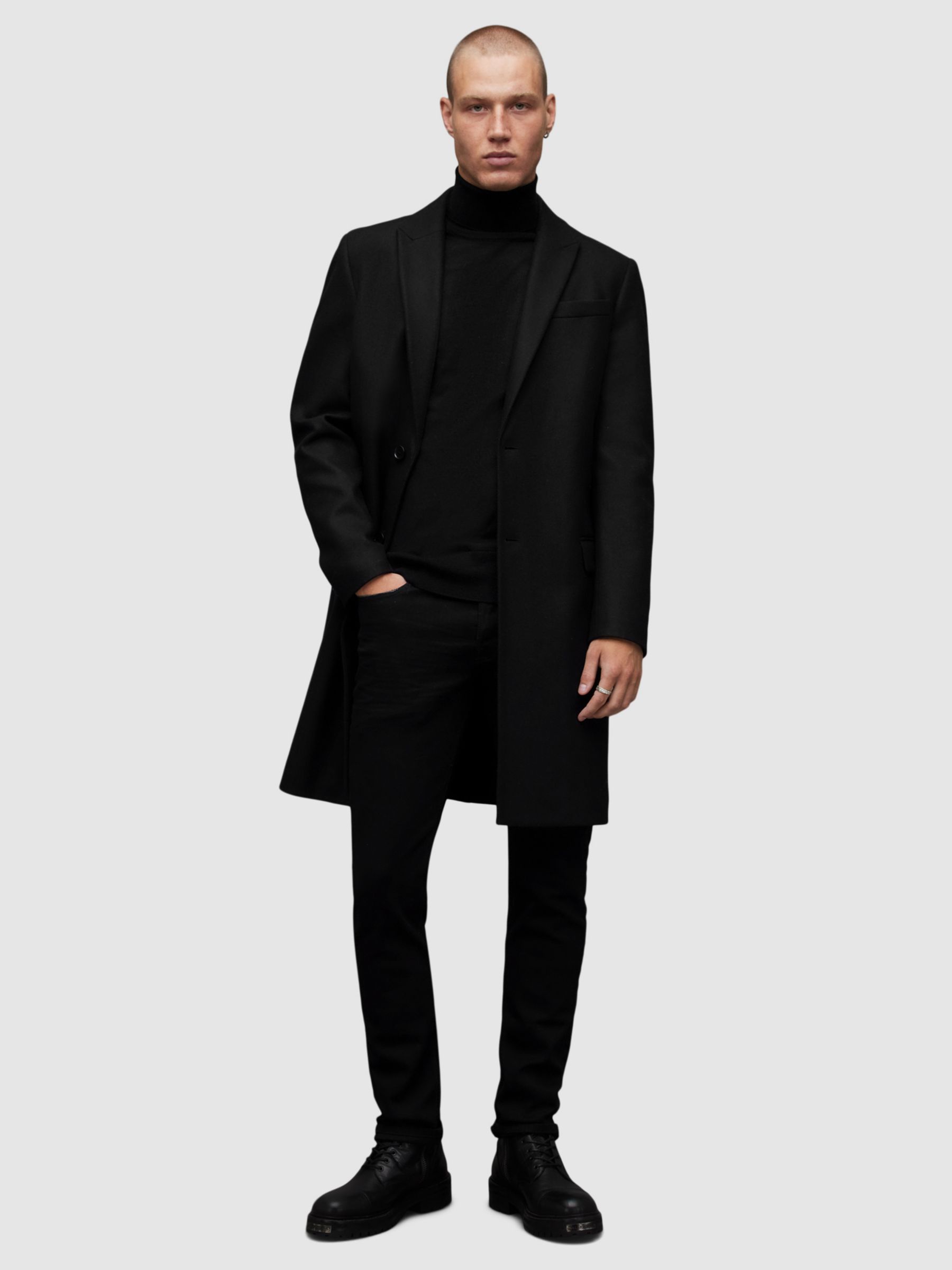 AllSaints Mode Merino Roll Neck Jumper, Black