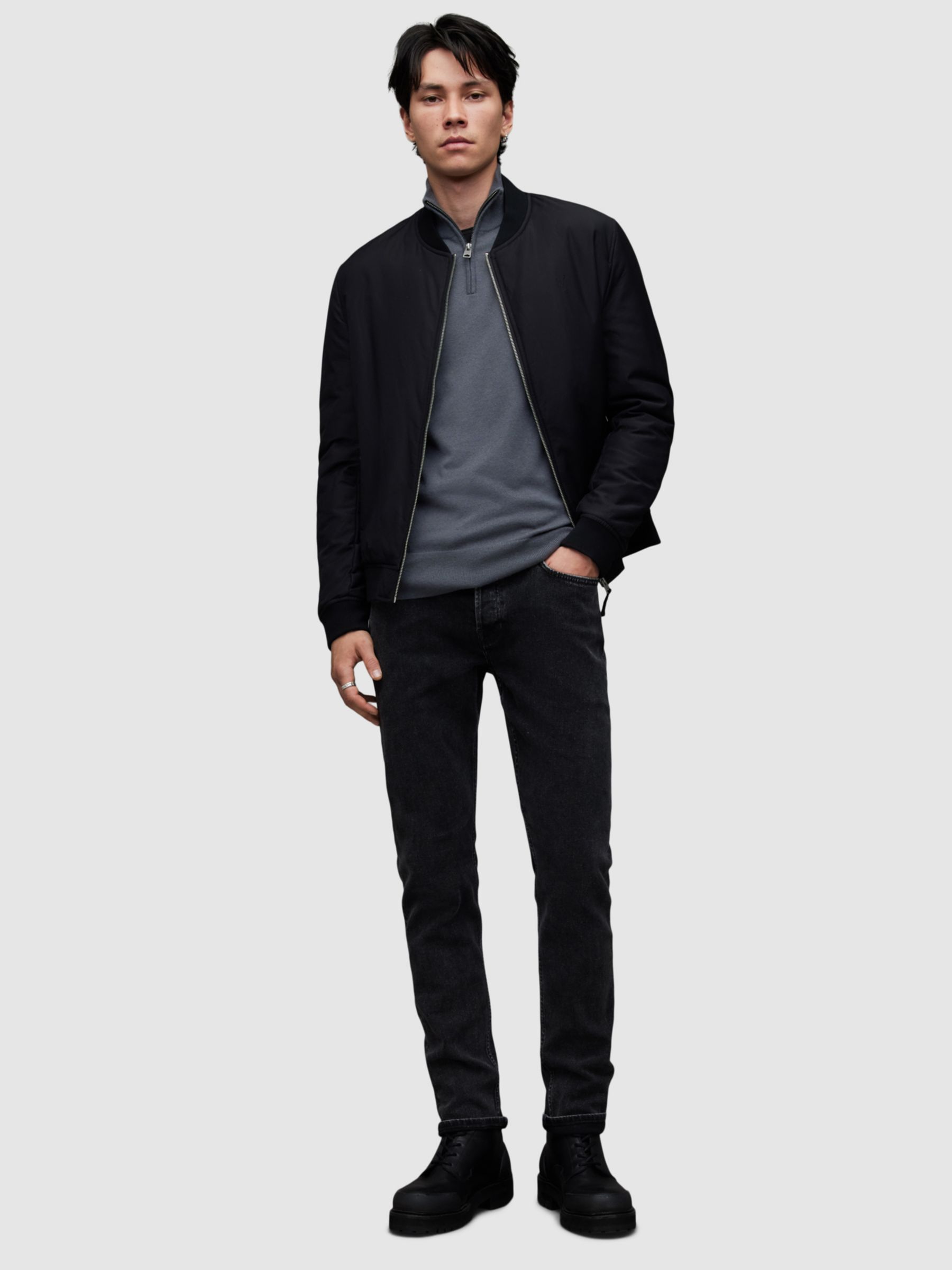 AllSaints Kilburn Wool Blend Half Zip Jumper, Beetle Blue at John Lewis ...