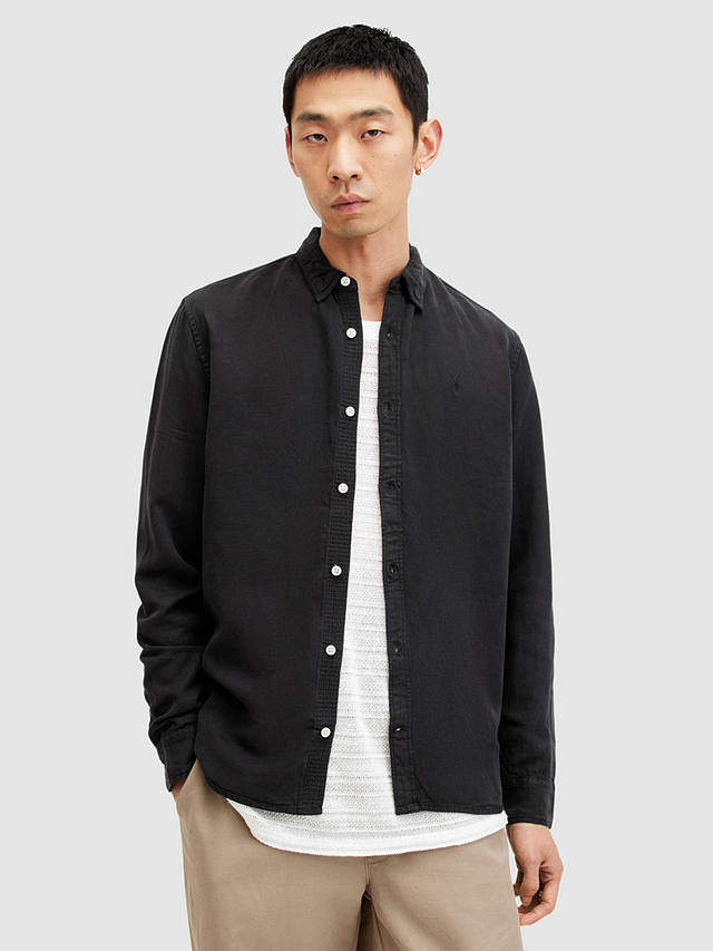 AllSaints Laguna Regular Fit Linen Blend Shirt, Washed Black