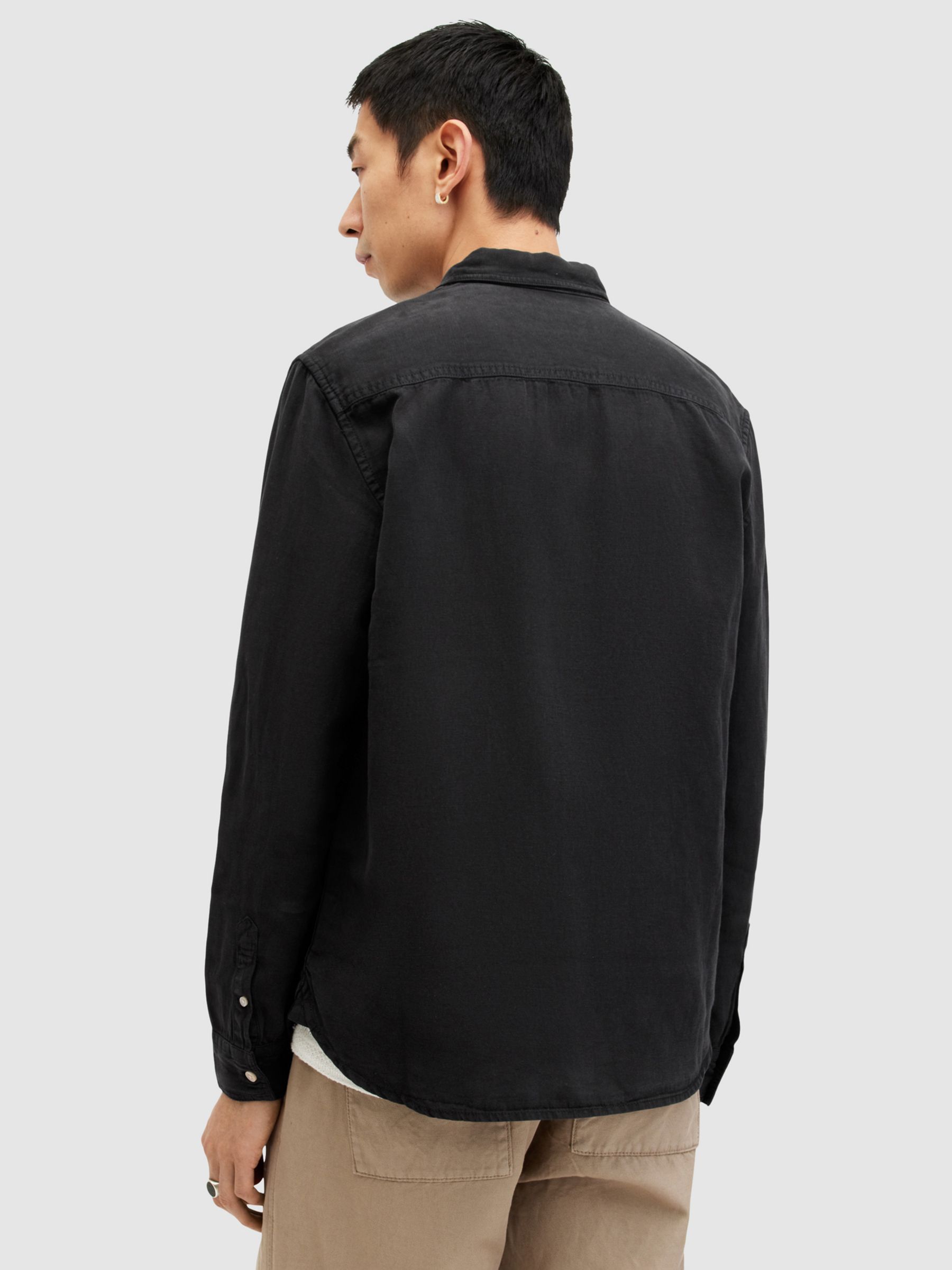 AllSaints Laguna Regular Fit Linen Blend Shirt, Washed Black, XS