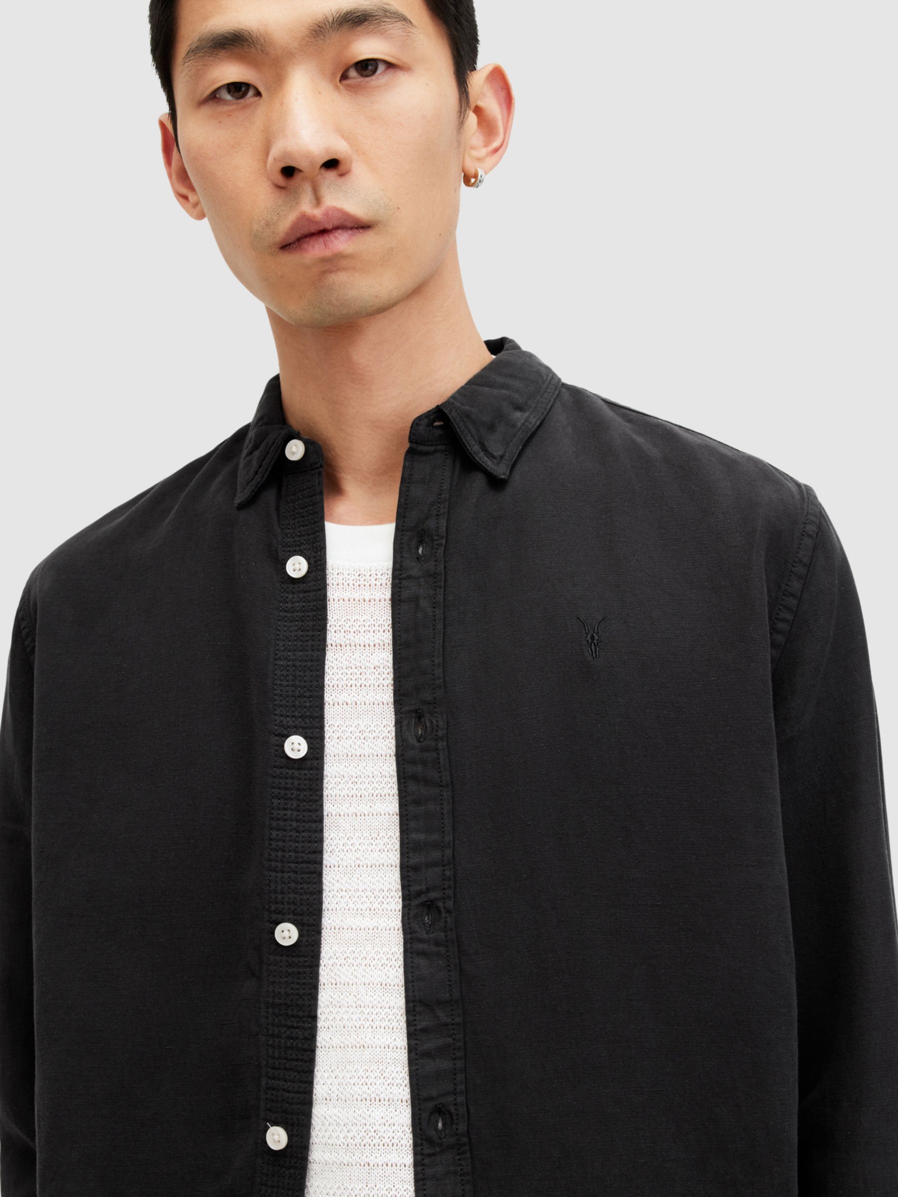 AllSaints Laguna Regular Fit Linen Blend Shirt, Washed Black, XS