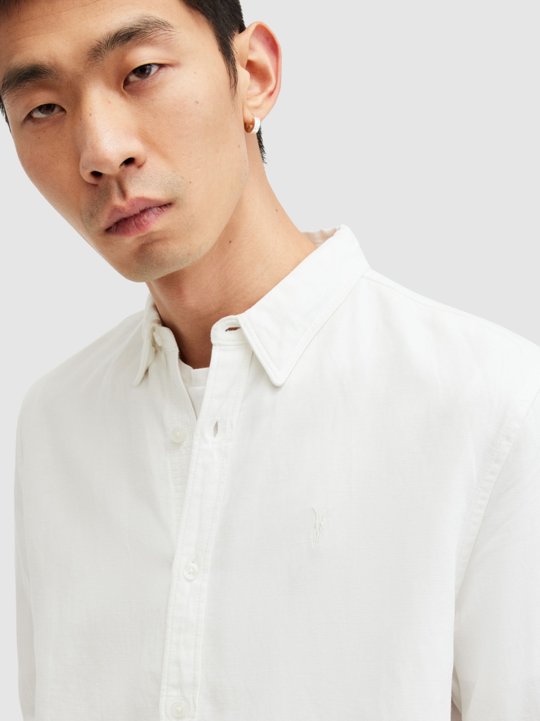 AllSaints Laguna Regular Fit Linen Blend Shirt, Optic White at John ...