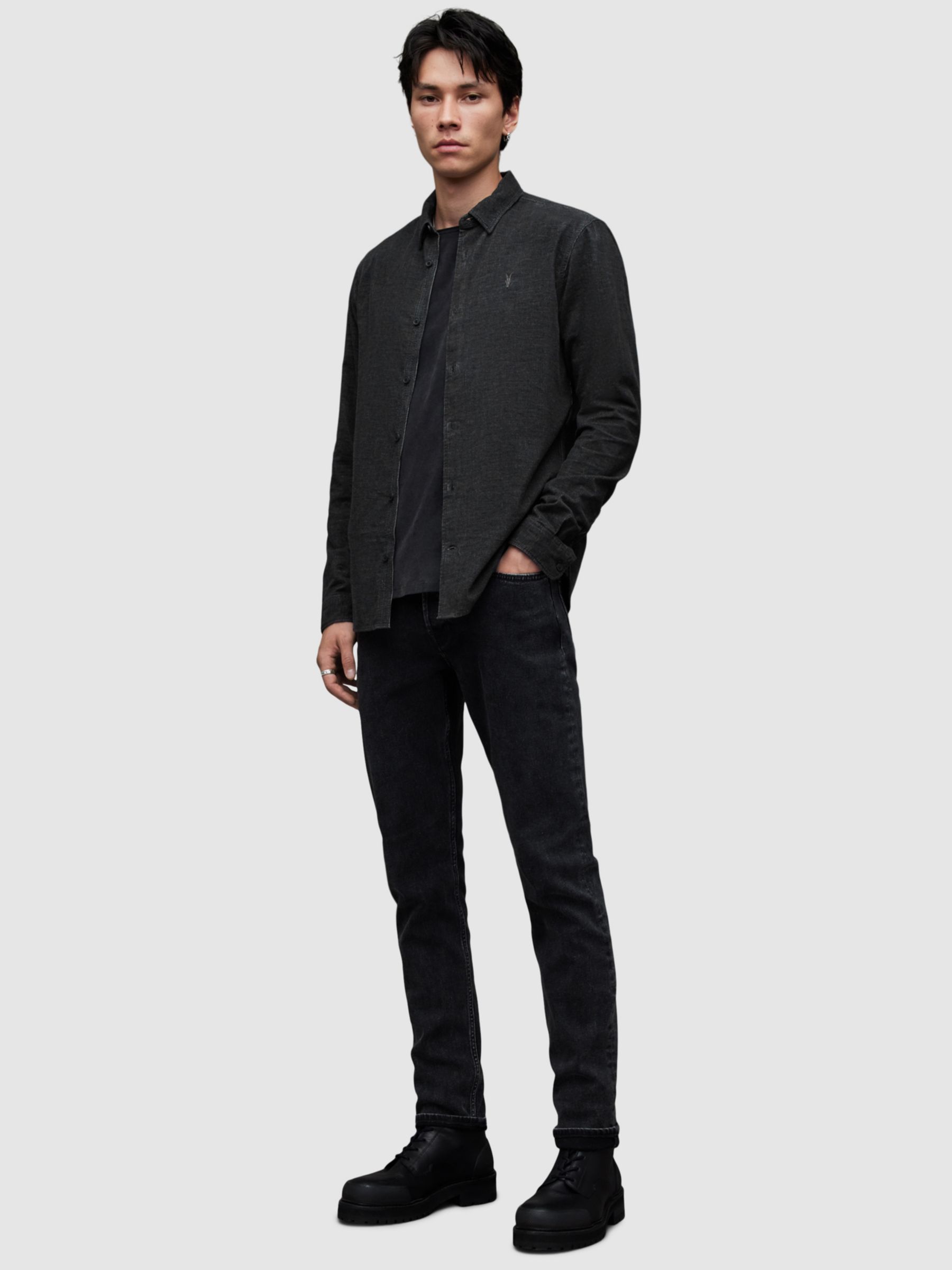 AllSaints Lorella Long Sleeve Shirt, Black at John Lewis & Partners