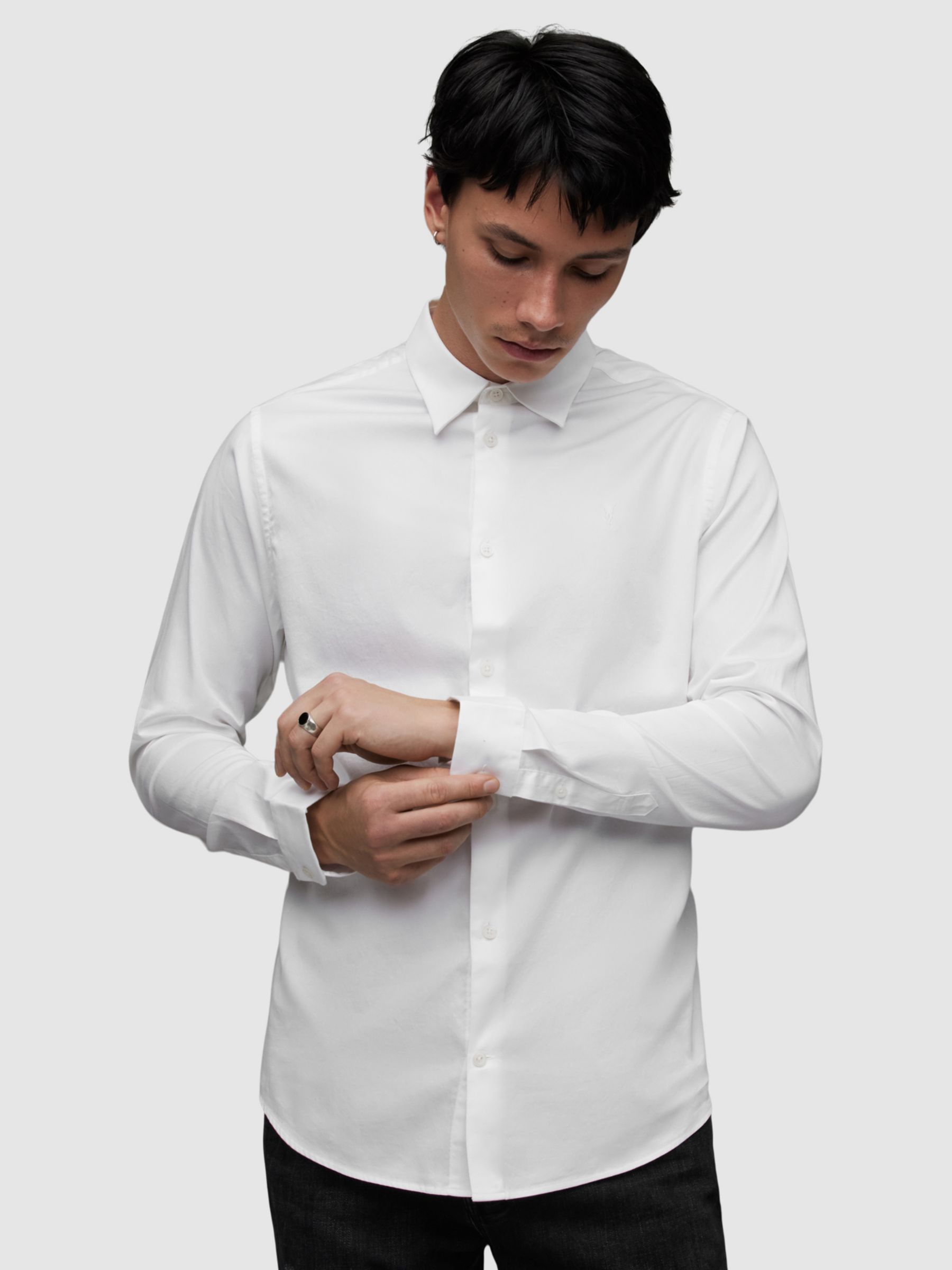 AllSaints Simmons Long Sleeve Shirt, Optic White at John Lewis & Partners
