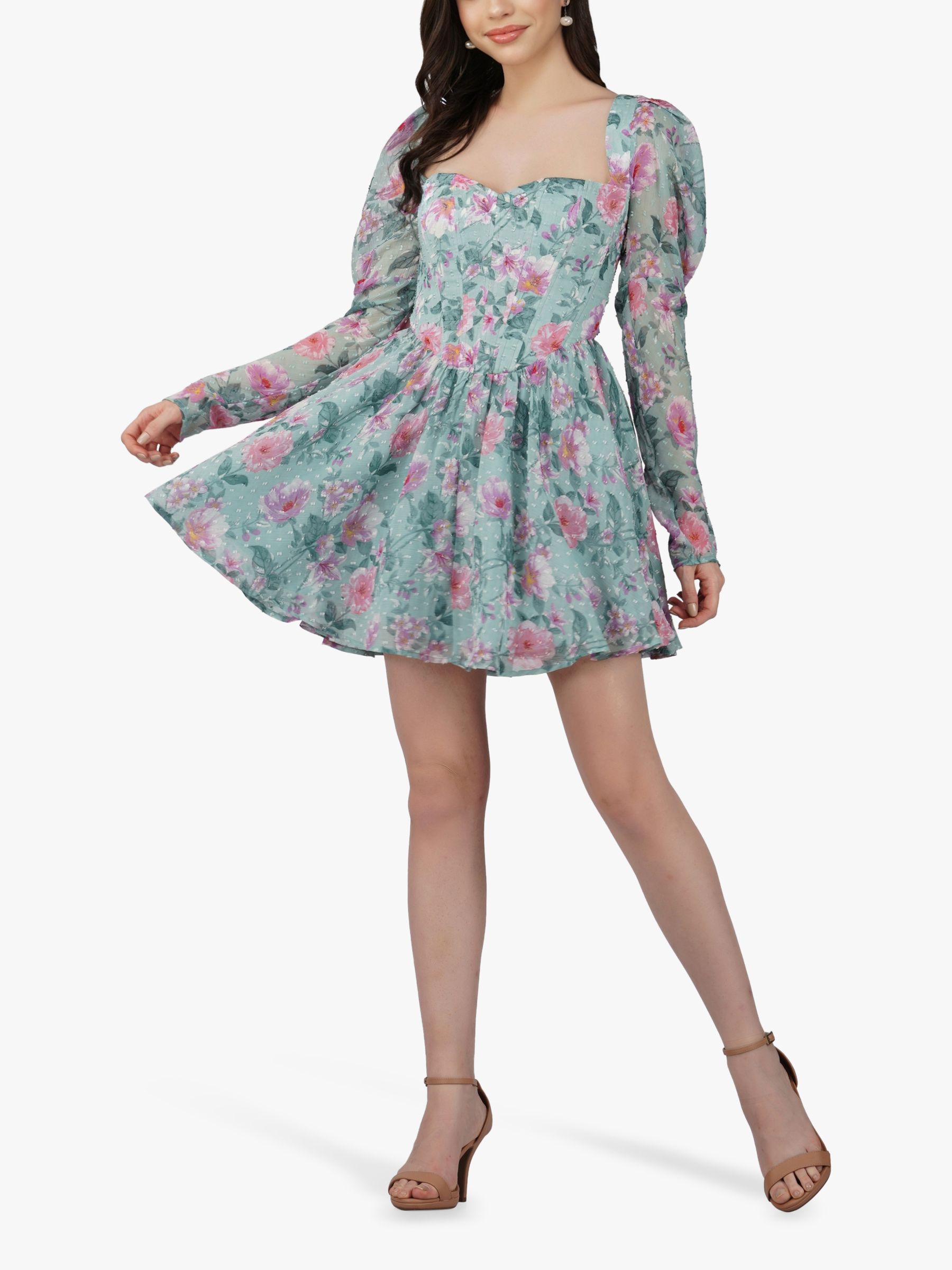 Buy Lace & Beads Floral Print Bone Corset Mini Dress, Green/Multi Online at johnlewis.com