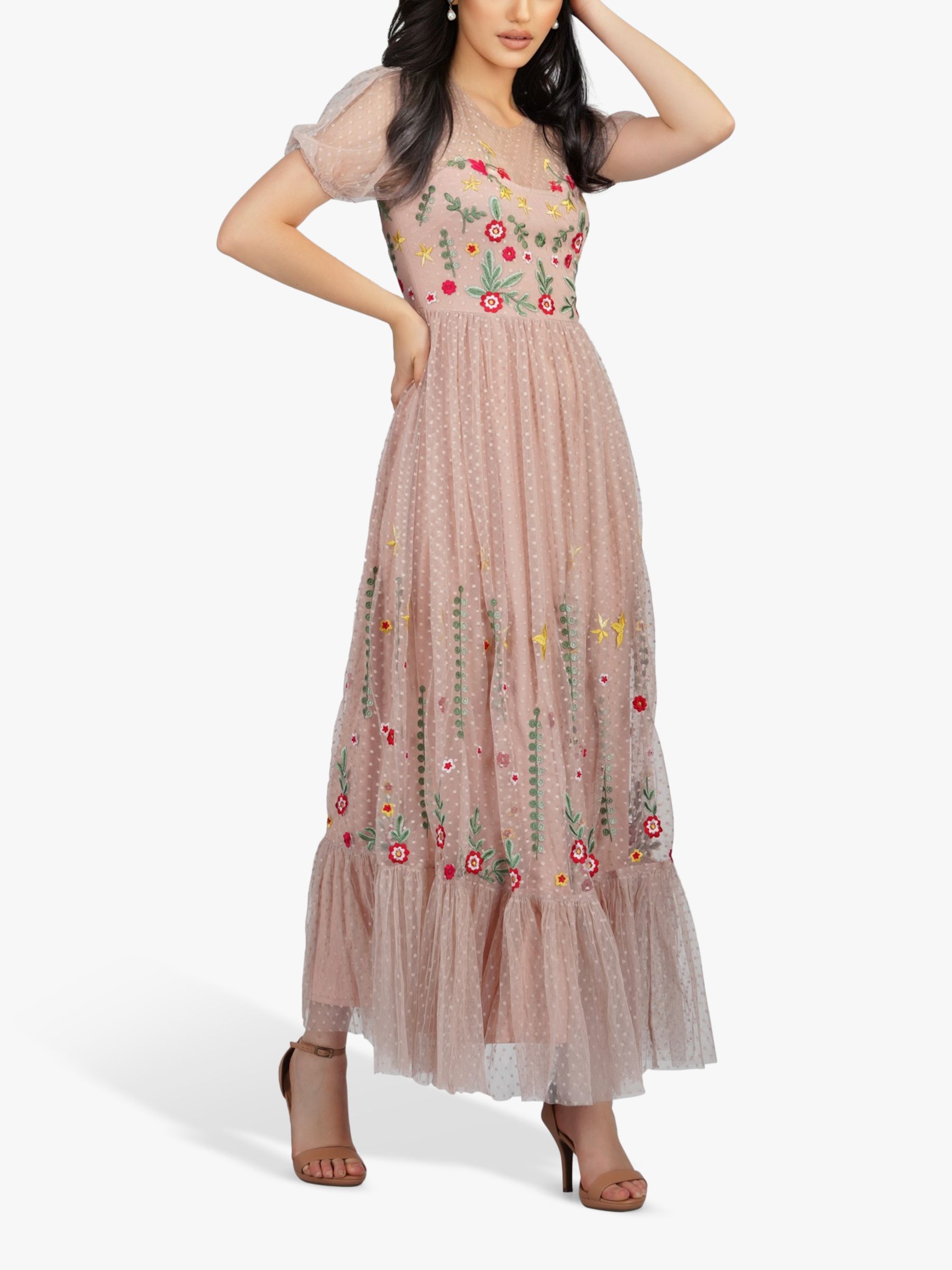 Lace & Beads Azalea Maxi Dress, Dusty Pink, 6