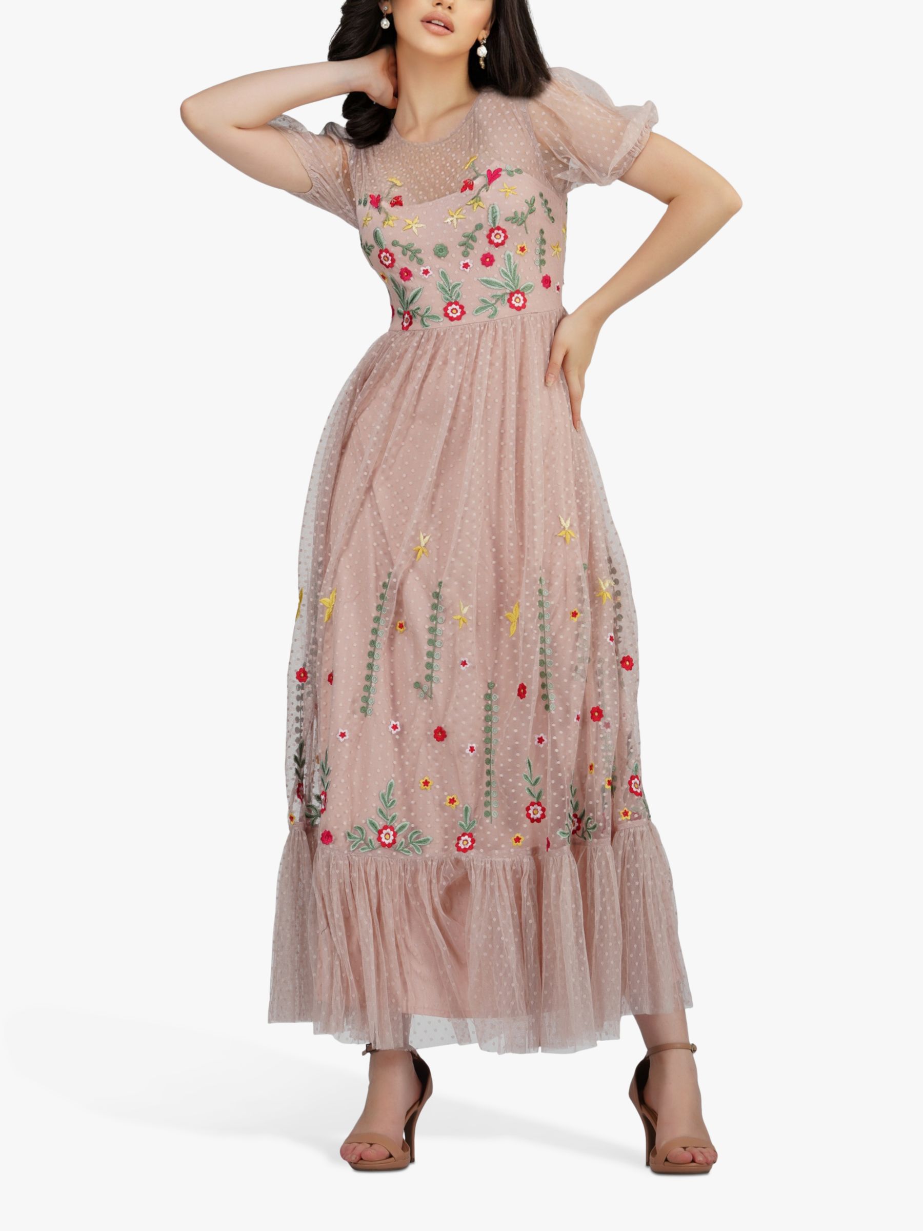 Lace & Beads Azalea Maxi Dress, Dusty Pink, 6