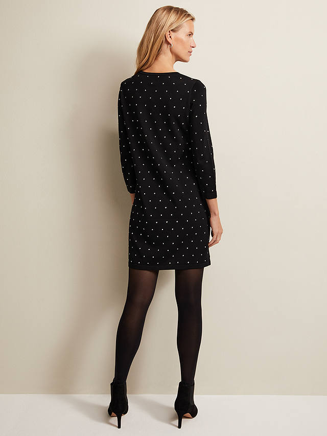 Phase Eight Catriona Stud Shift Knitted Mini Dress, Black
