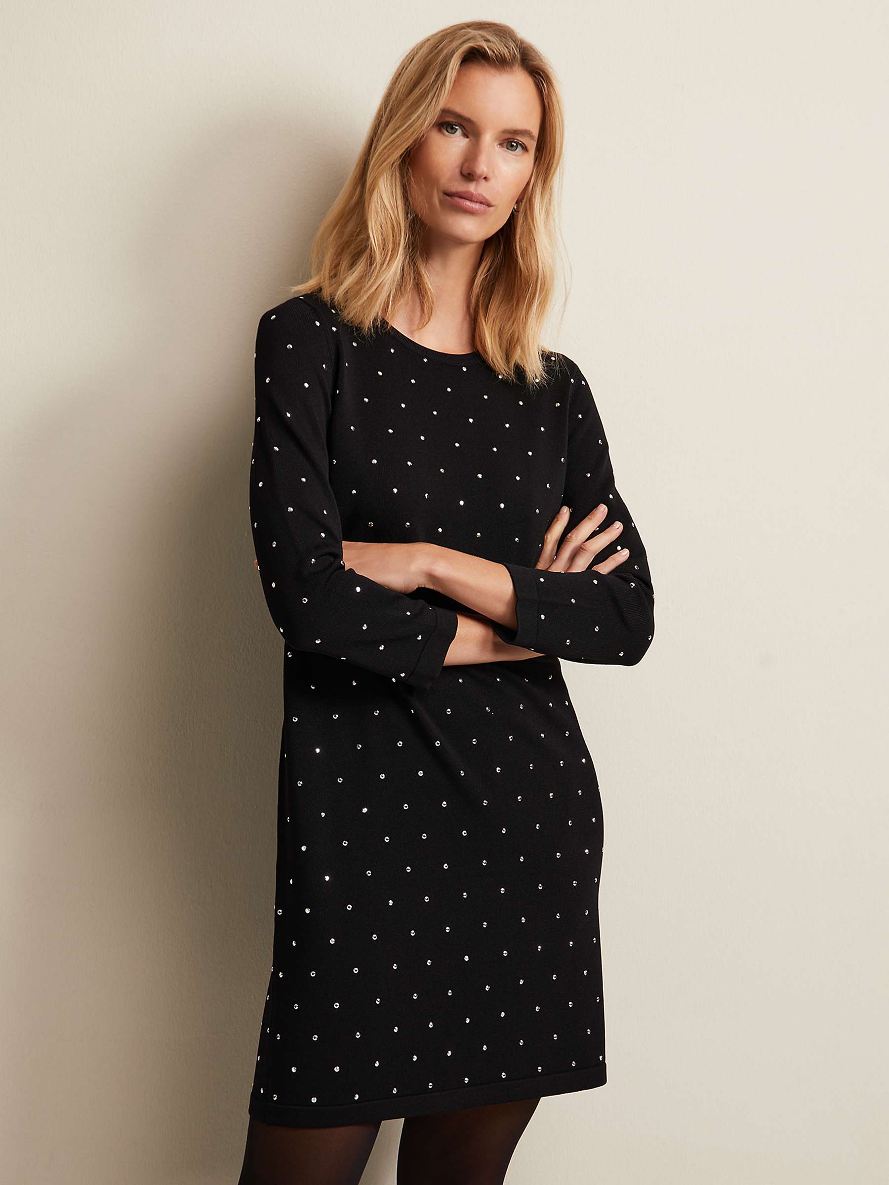 Buy Phase Eight Catriona Stud Shift Knitted Mini Dress, Black Online at johnlewis.com