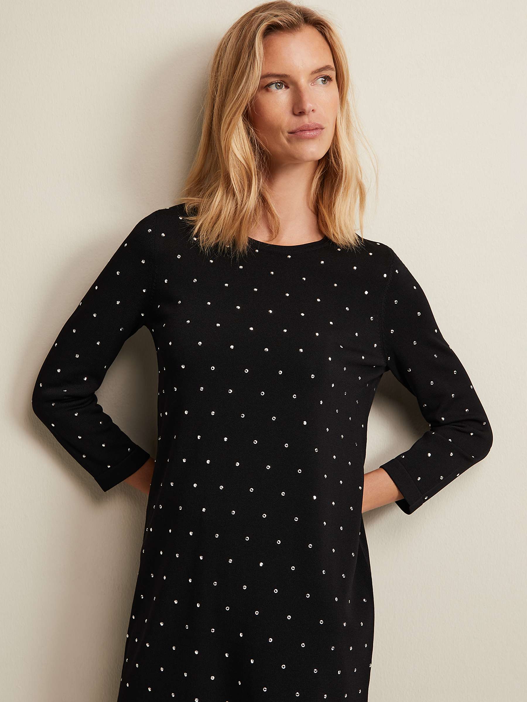 Buy Phase Eight Catriona Stud Shift Knitted Mini Dress, Black Online at johnlewis.com