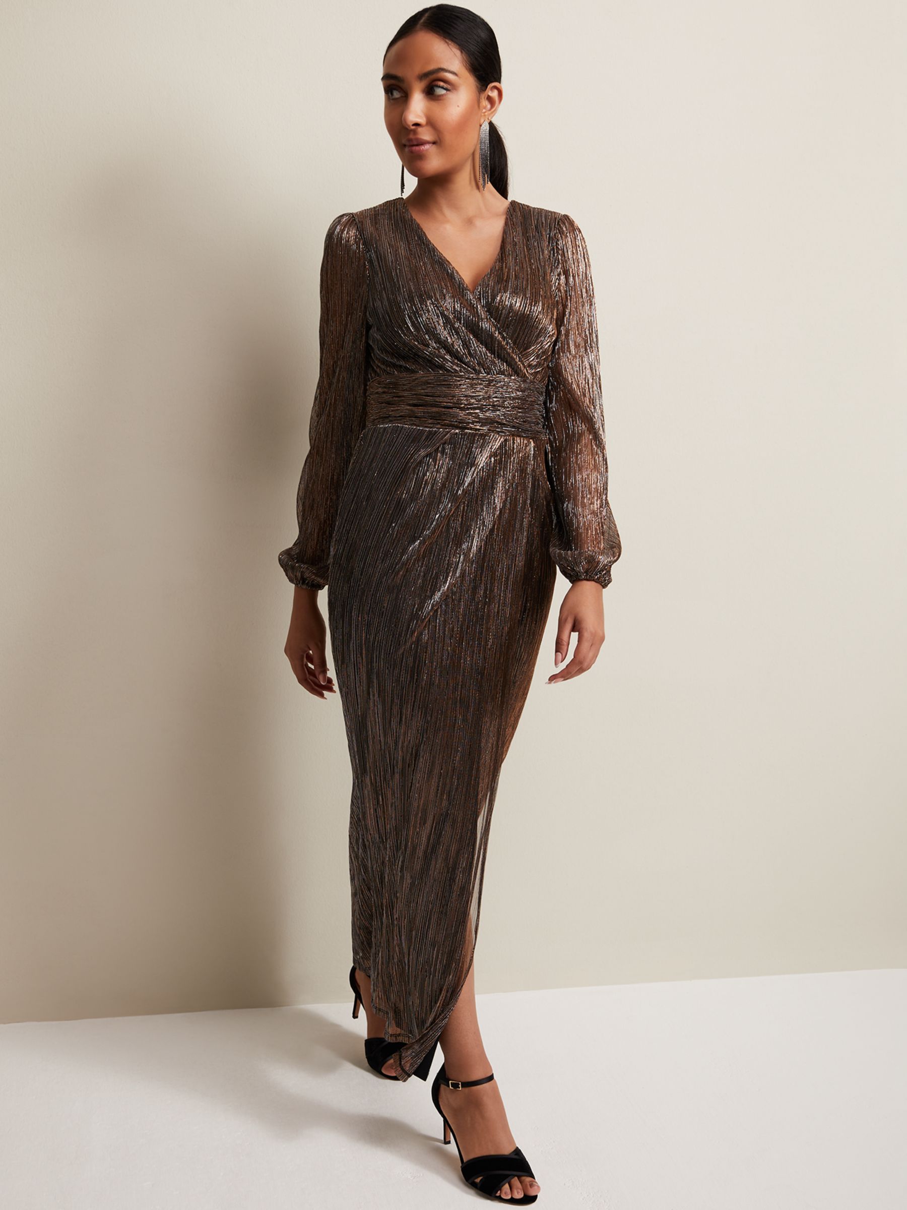 Phase Eight Petite Brielle Shimmer Maxi Dress, Bronze at John Lewis ...