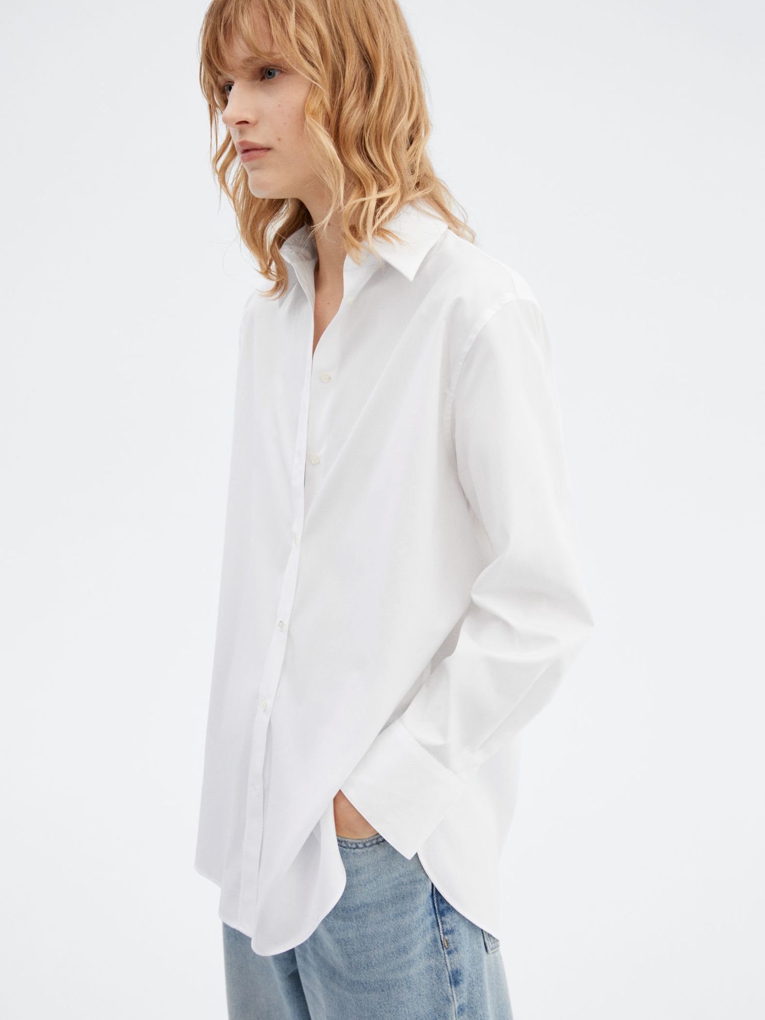 Mango Just Cotton Long Shirt, White at John Lewis & Partners