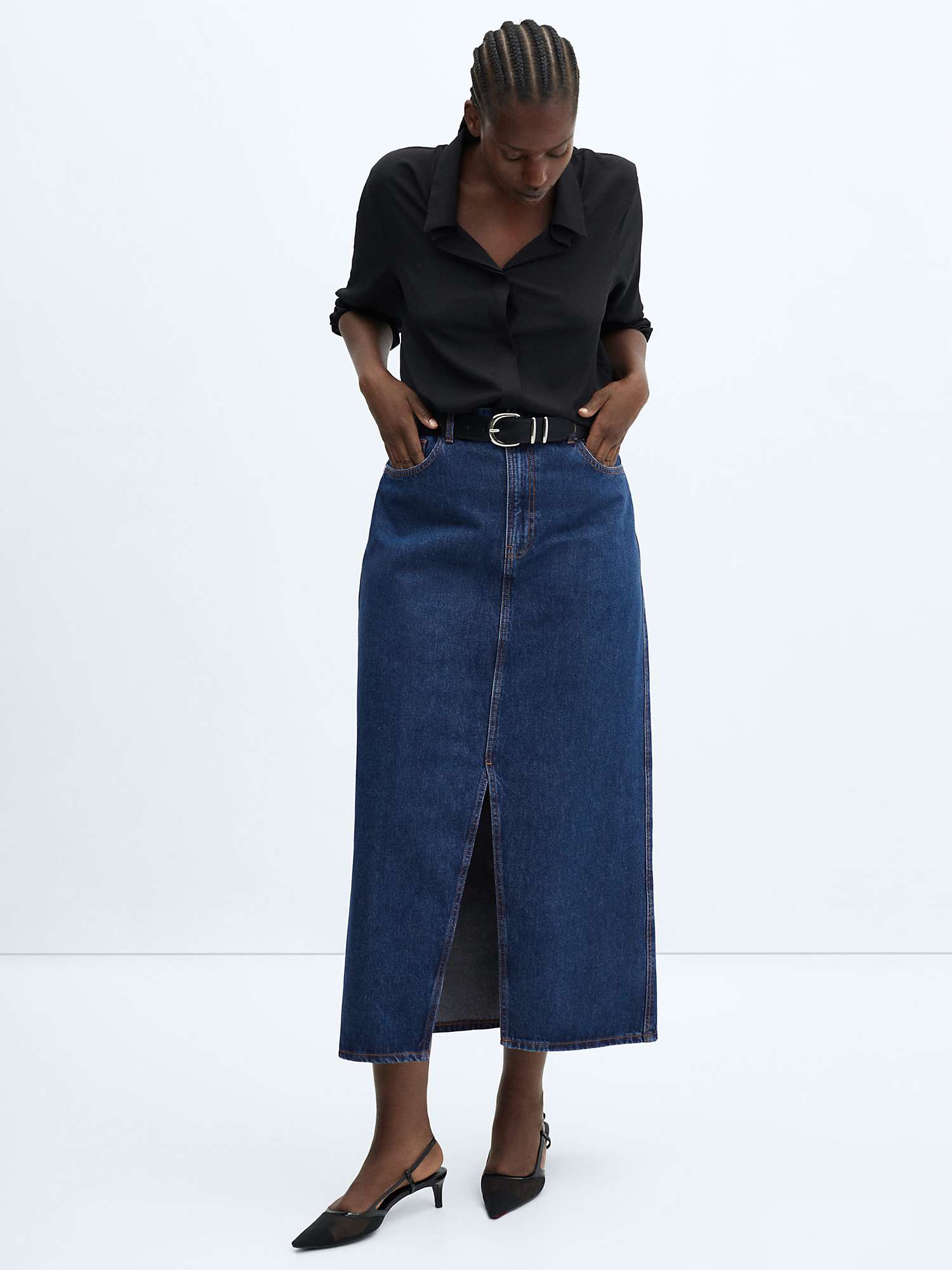 Buy Mango Aida Cotton Maxi Skirt, Open Blue Online at johnlewis.com