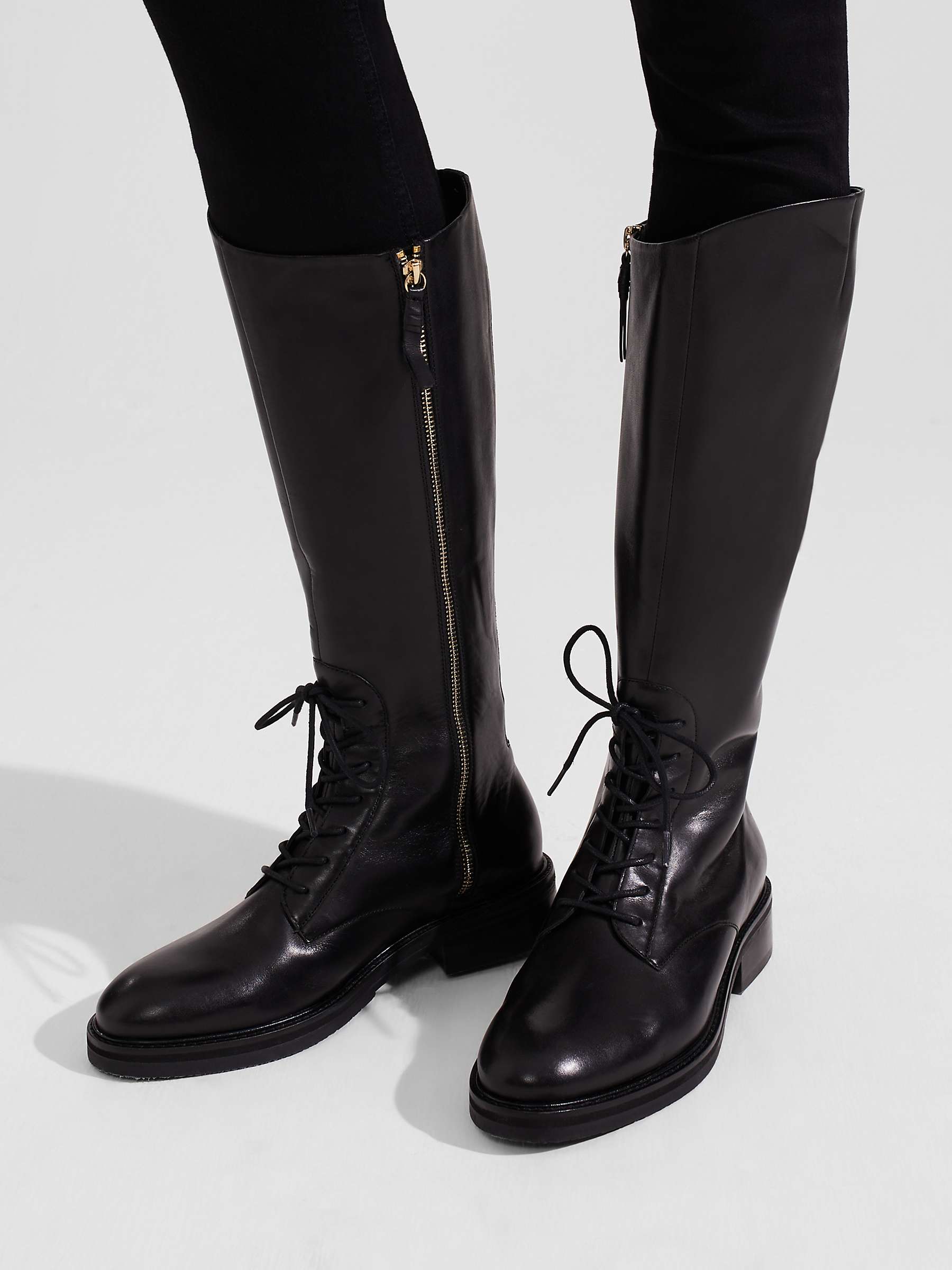 Hobbs Laurel Leather Knee Boots, Black at John Lewis & Partners