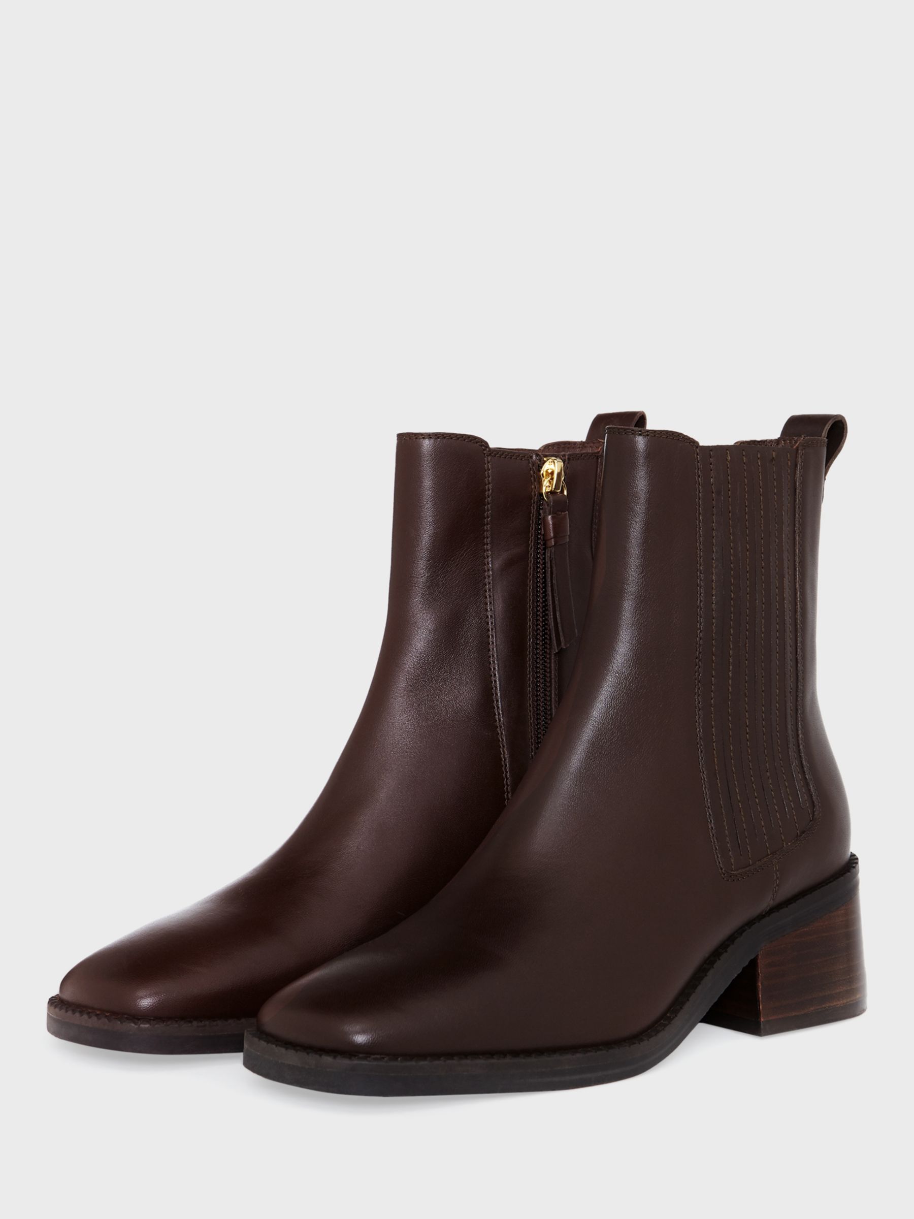 Buy Hobbs Fran Leather Block Heel Chelsea Boots, Chocolate Online at johnlewis.com