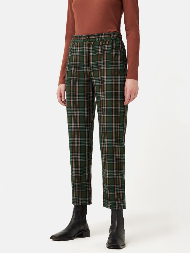 Jigsaw Nevis Tartan Check Trousers, Green/Multi, 6