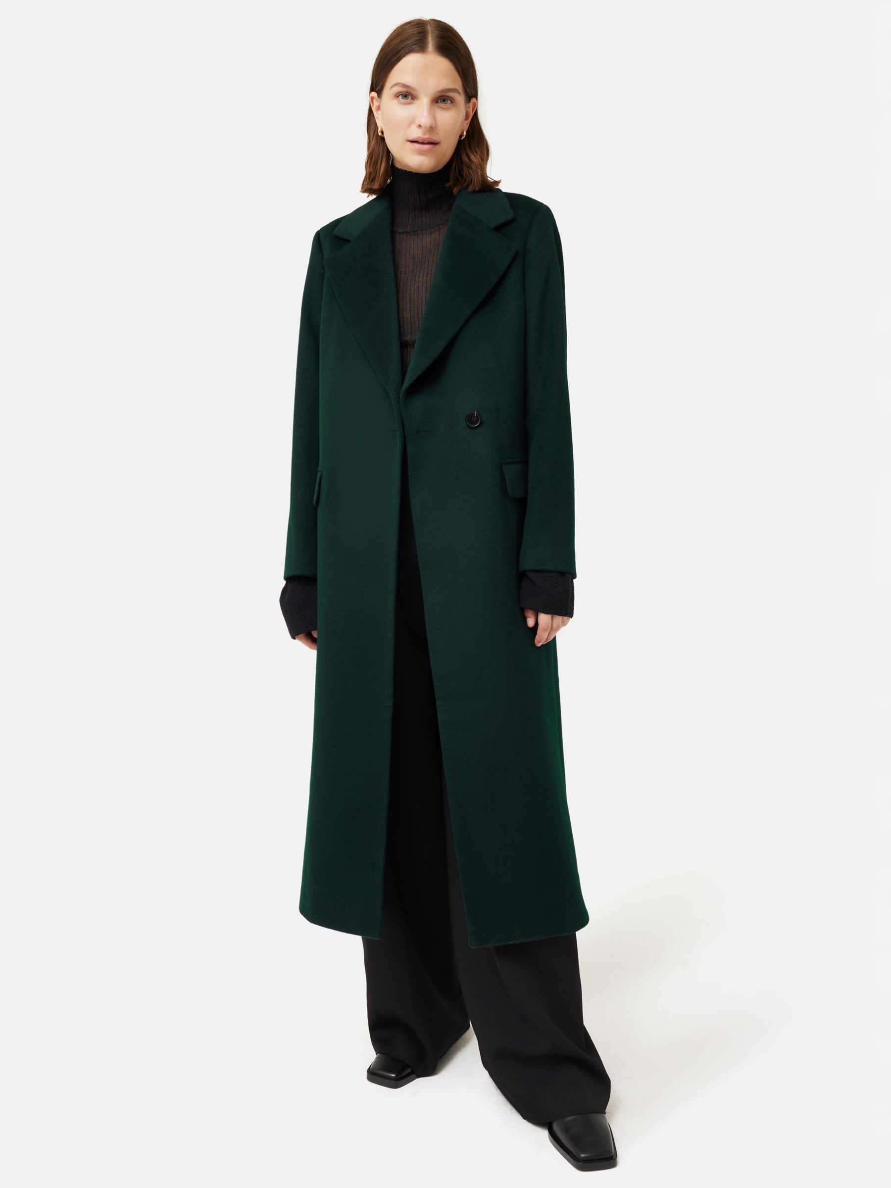 Jigsaw Pure Brushed Wool Maxi City Coat, Green at John Lewis