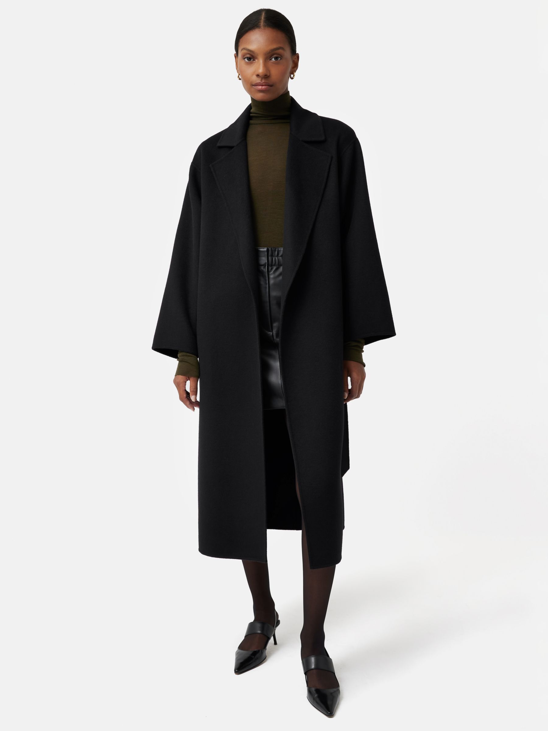 Jigsaw Double Faced Wool Blend Wrap Coat, Black at John Lewis & Partners