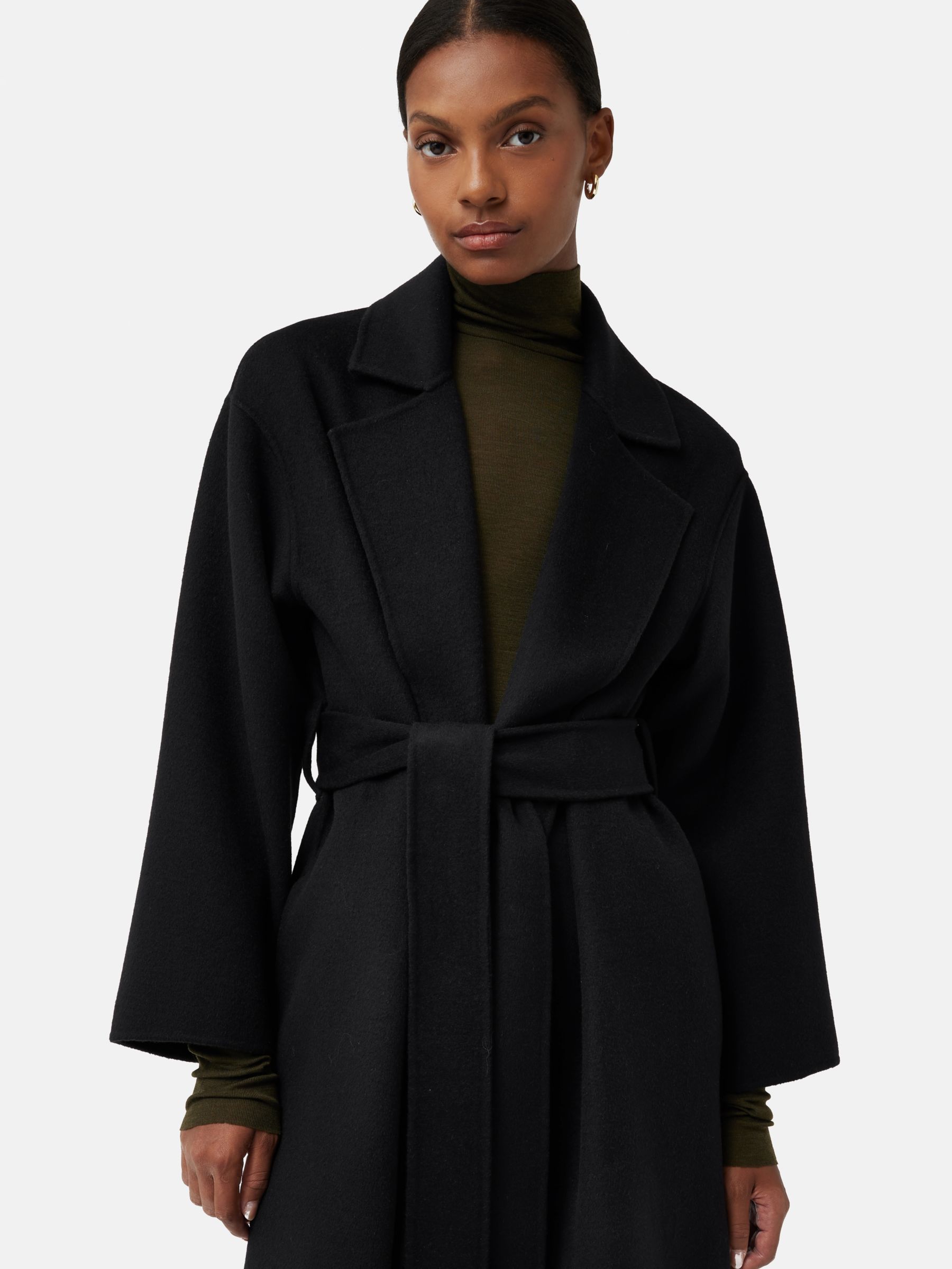 Jigsaw Double Faced Wool Blend Wrap Coat, Black at John Lewis & Partners