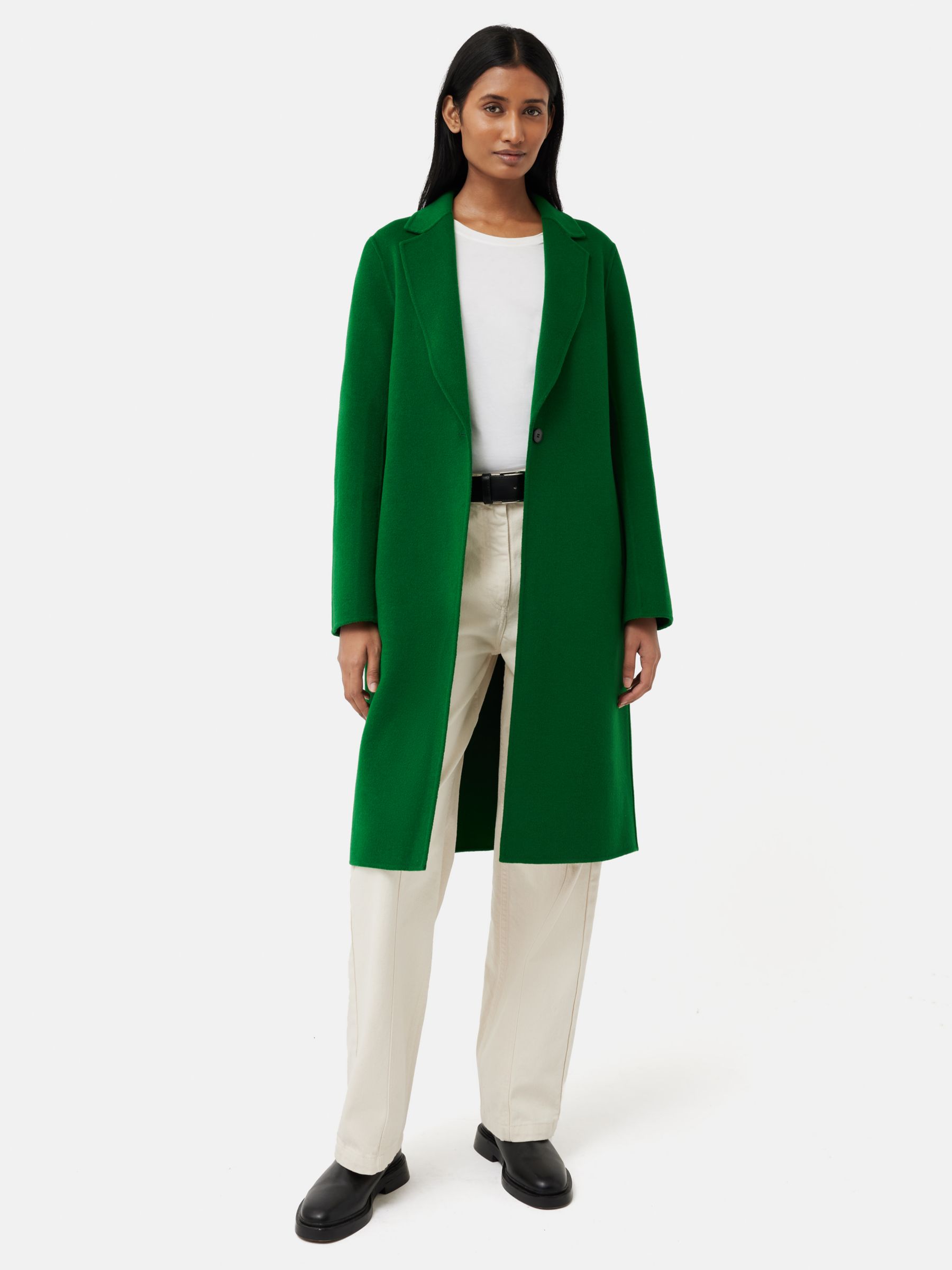 Jigsaw Wool Blend Double Faced Crombie Coat, Green, L