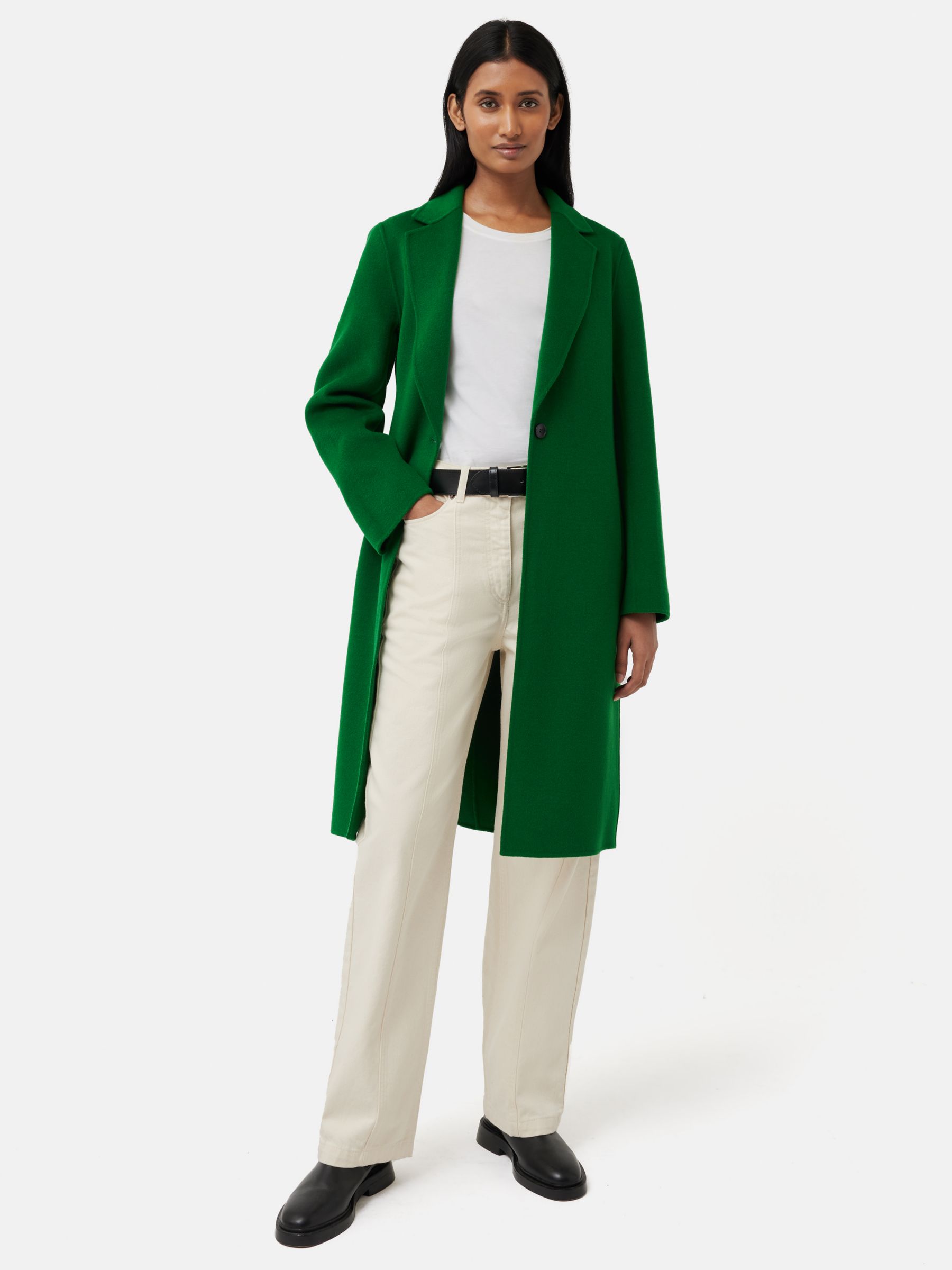 Jigsaw Wool Blend Double Faced Crombie Coat, Green, L