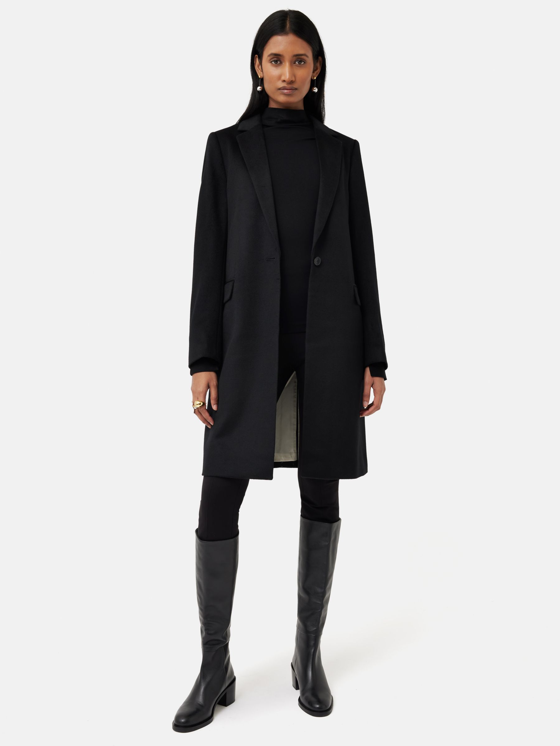 Jigsaw Relaxed Wool Tailored City Coat, Black at John Lewis & Partners