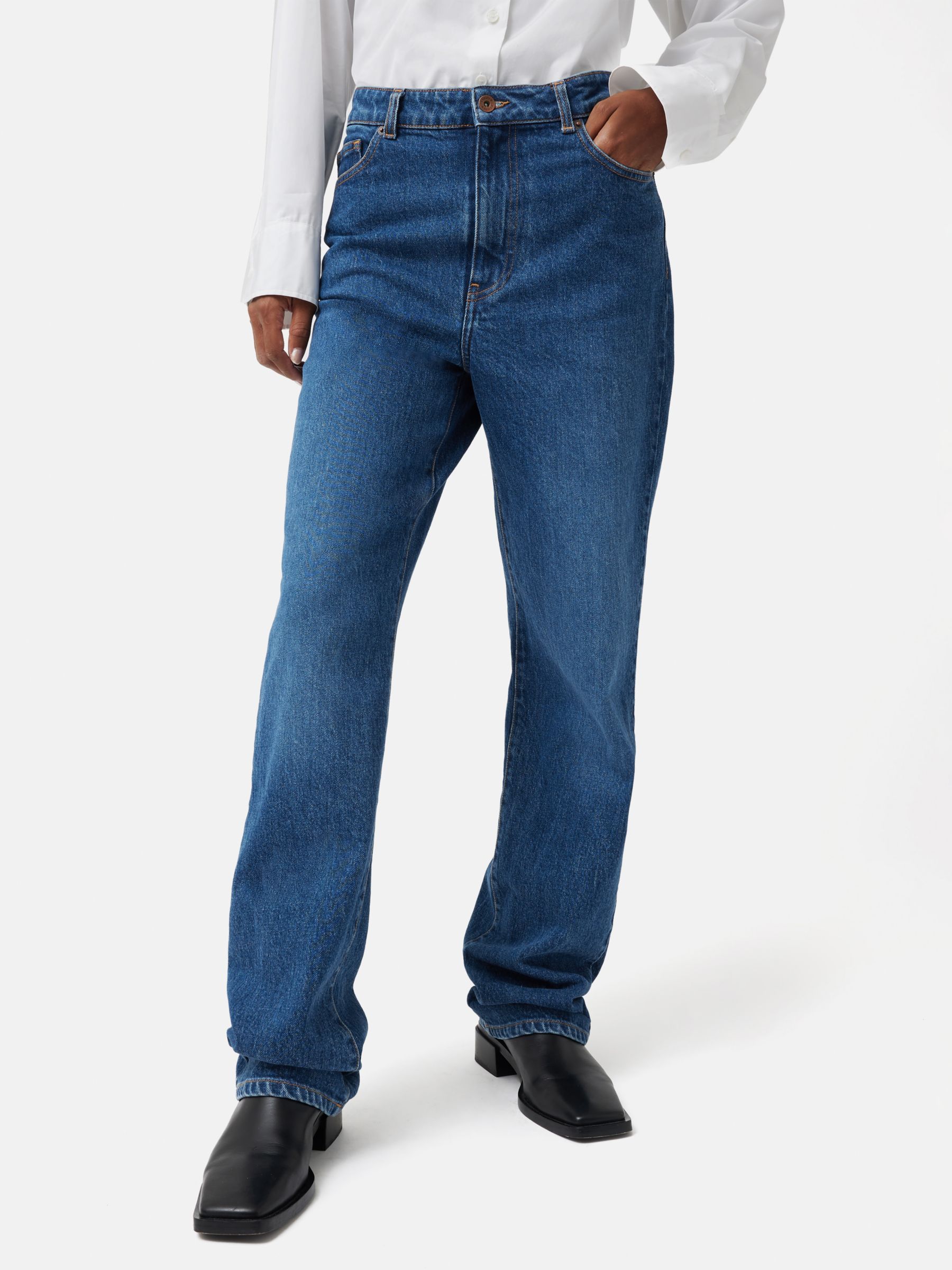 Jigsaw Regent Straight Leg Jeans, Vintage Mid Blue, 36R